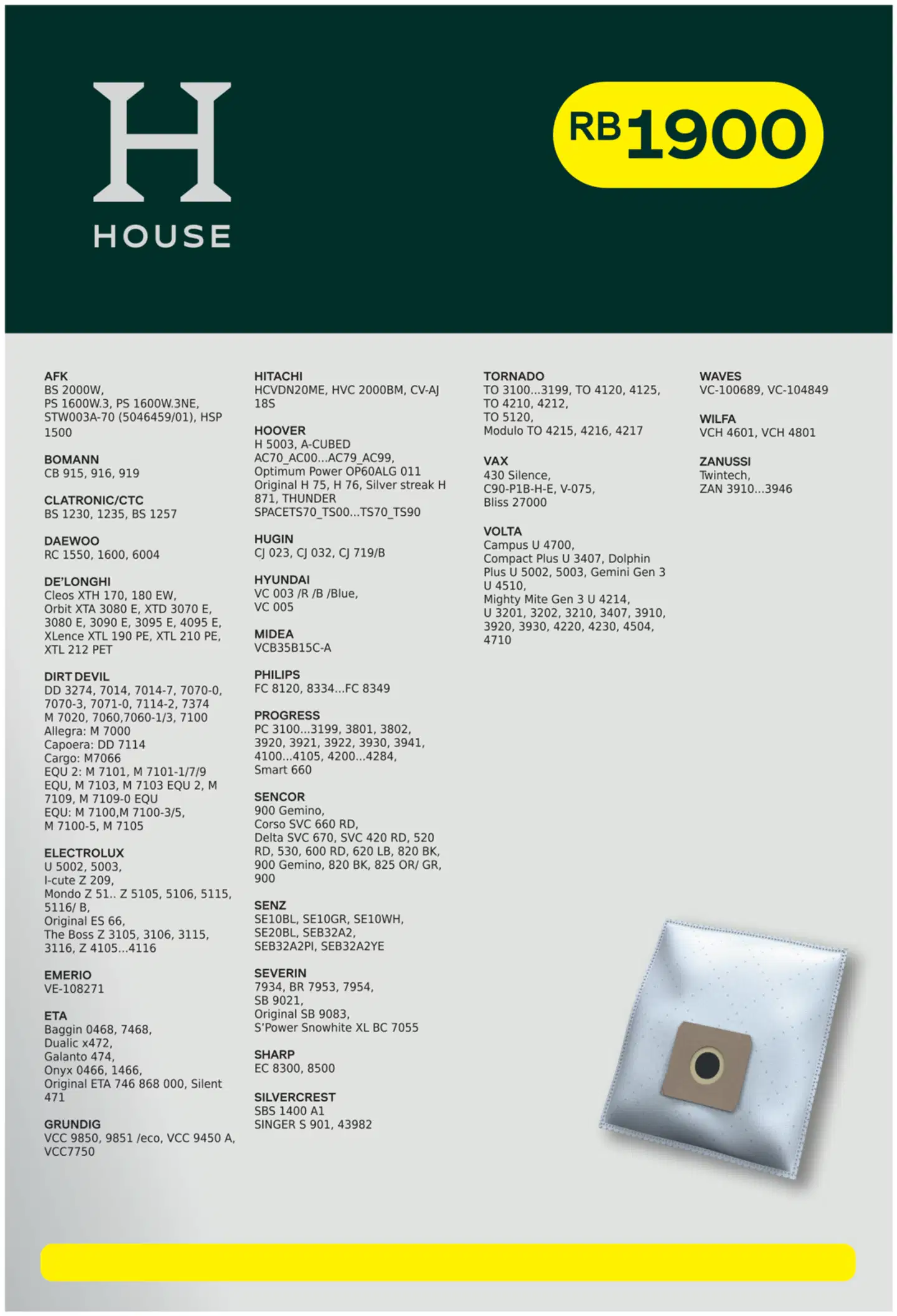 House RB1900 pölypussi 4 kpl + moottorisuodatin - 4