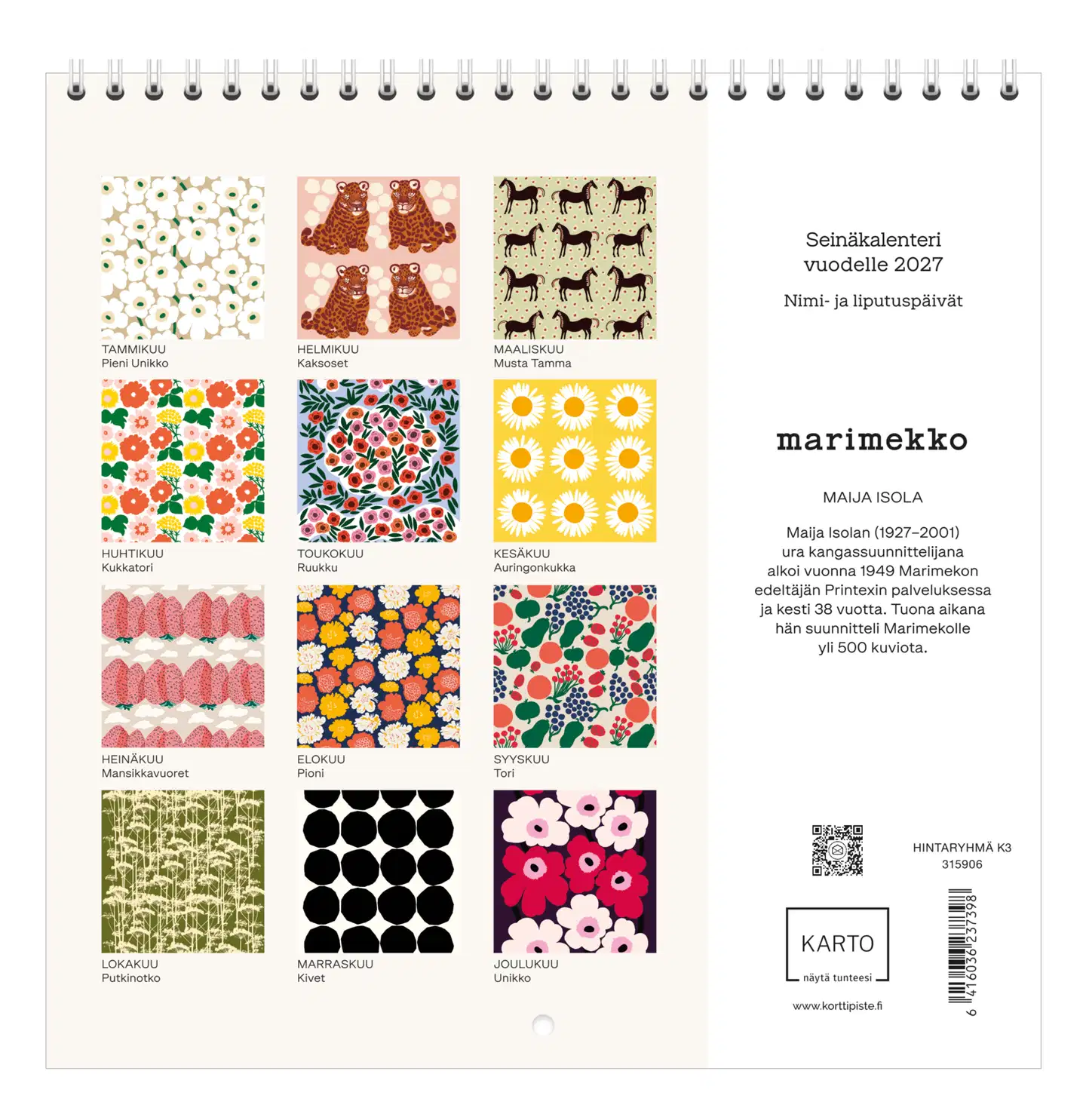 Marimekko Seinäkalenteri 2027 22x22 cm - 2