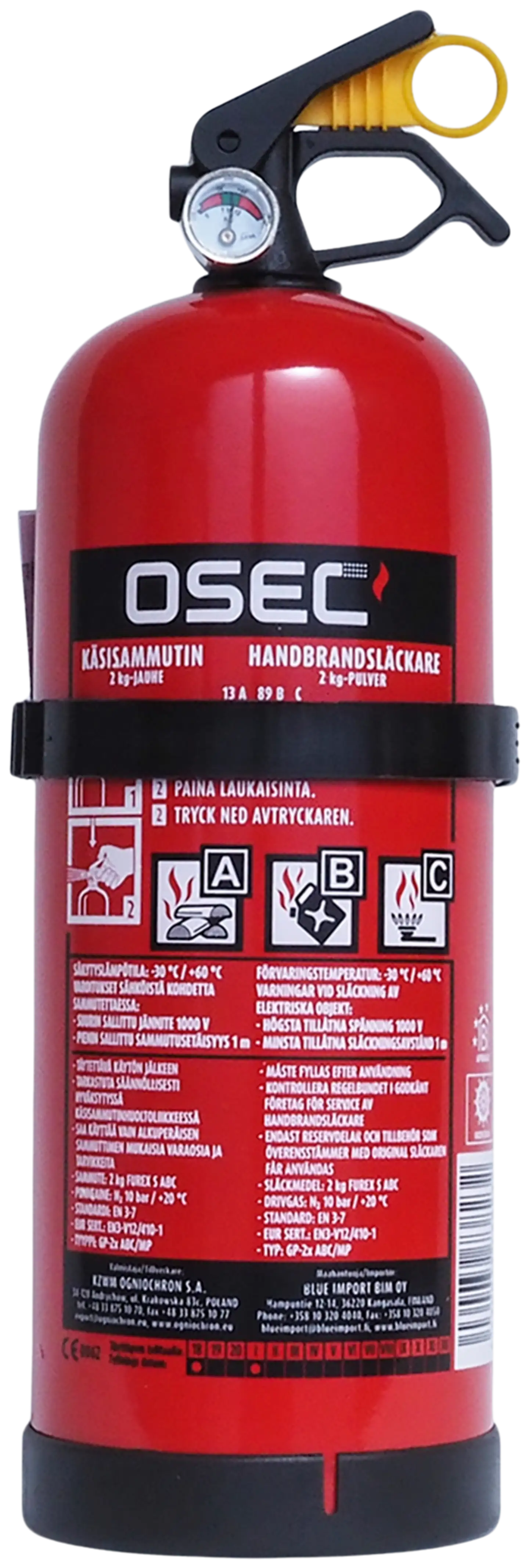 Osec jauhesammutin 2 kg, 13A/89B/C