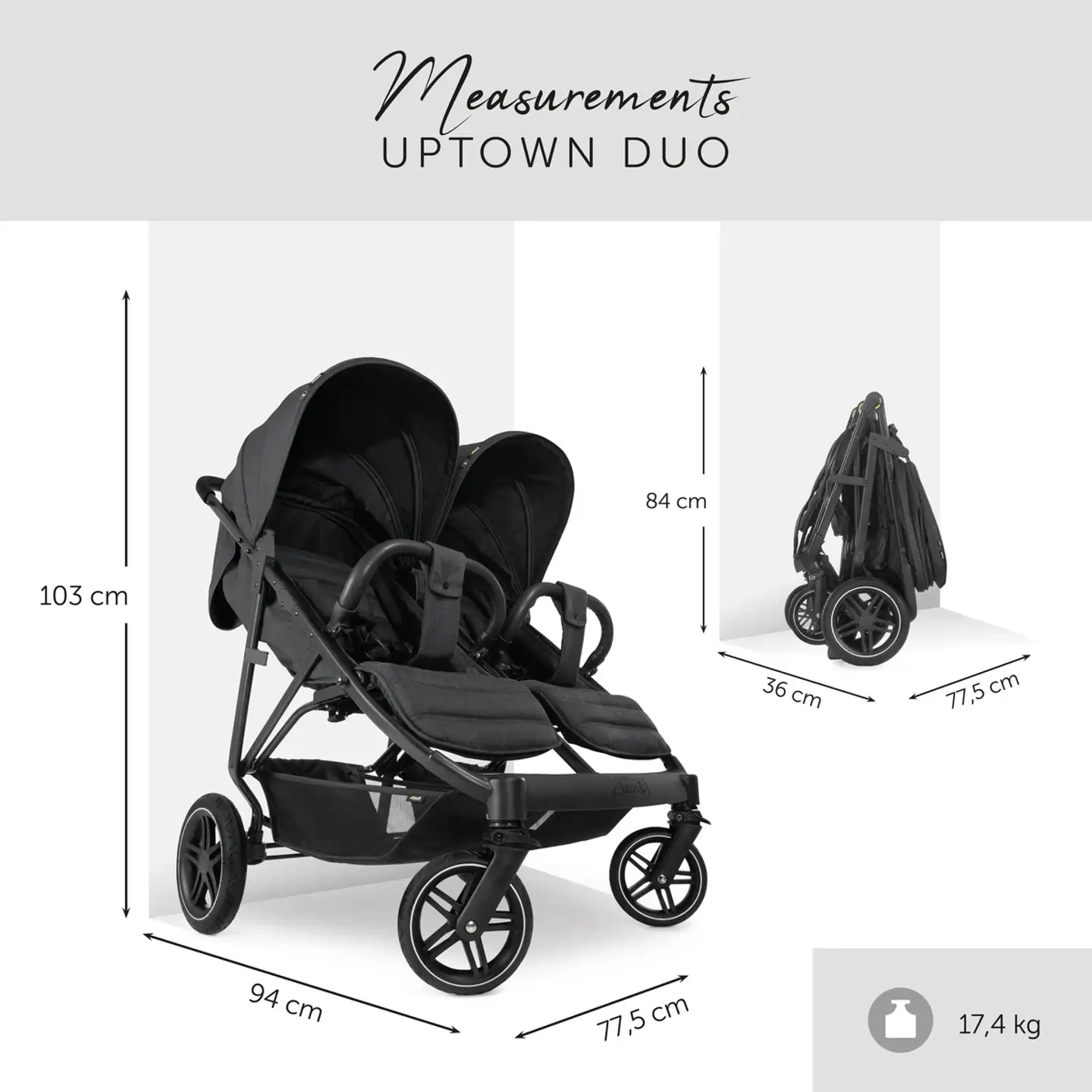 Hauck tuplarattaat Uptown Duo musta - 24