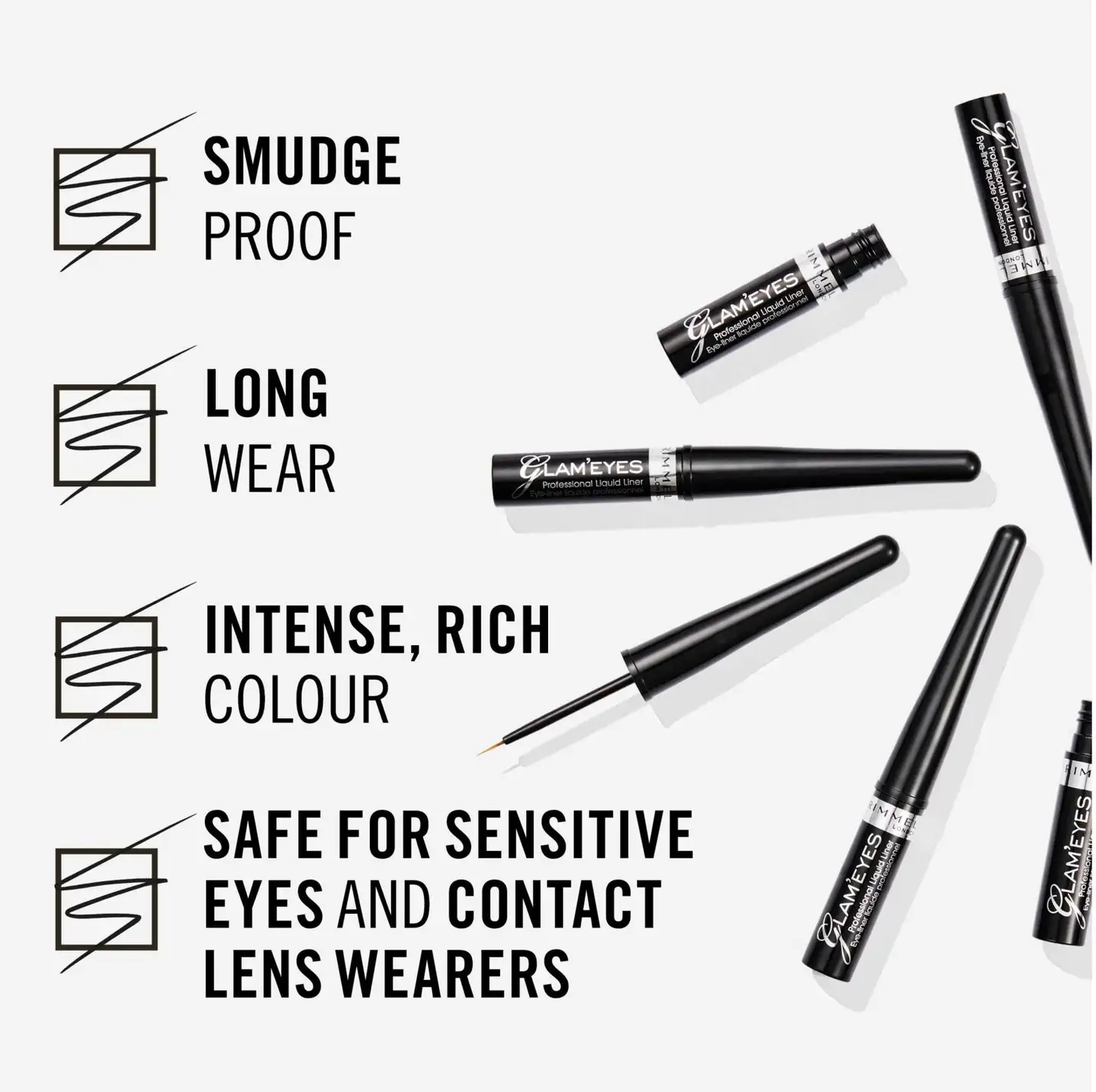 Rimmel 3,5ml Glam'Eyes Professional Liquid Eyeliner 001 Black Glamour nestemäinen rajausväri - 4