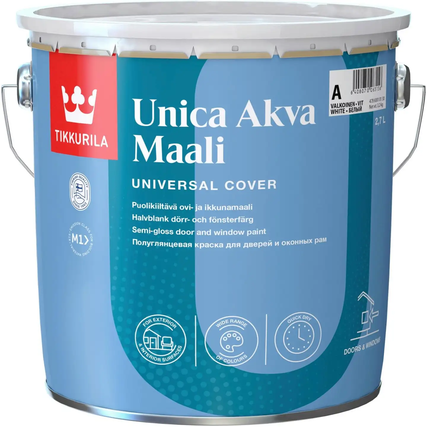 Tikkurila Unica Akva ovi- ja ikkunamaali 2,7l C vain sävytykseen puolikiiltävä