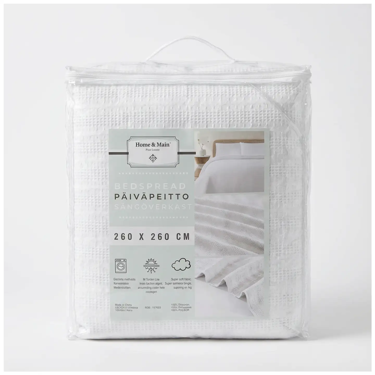 Home & Main päiväpeitto WaffleJacq 260x260 cm valkoinen - 1