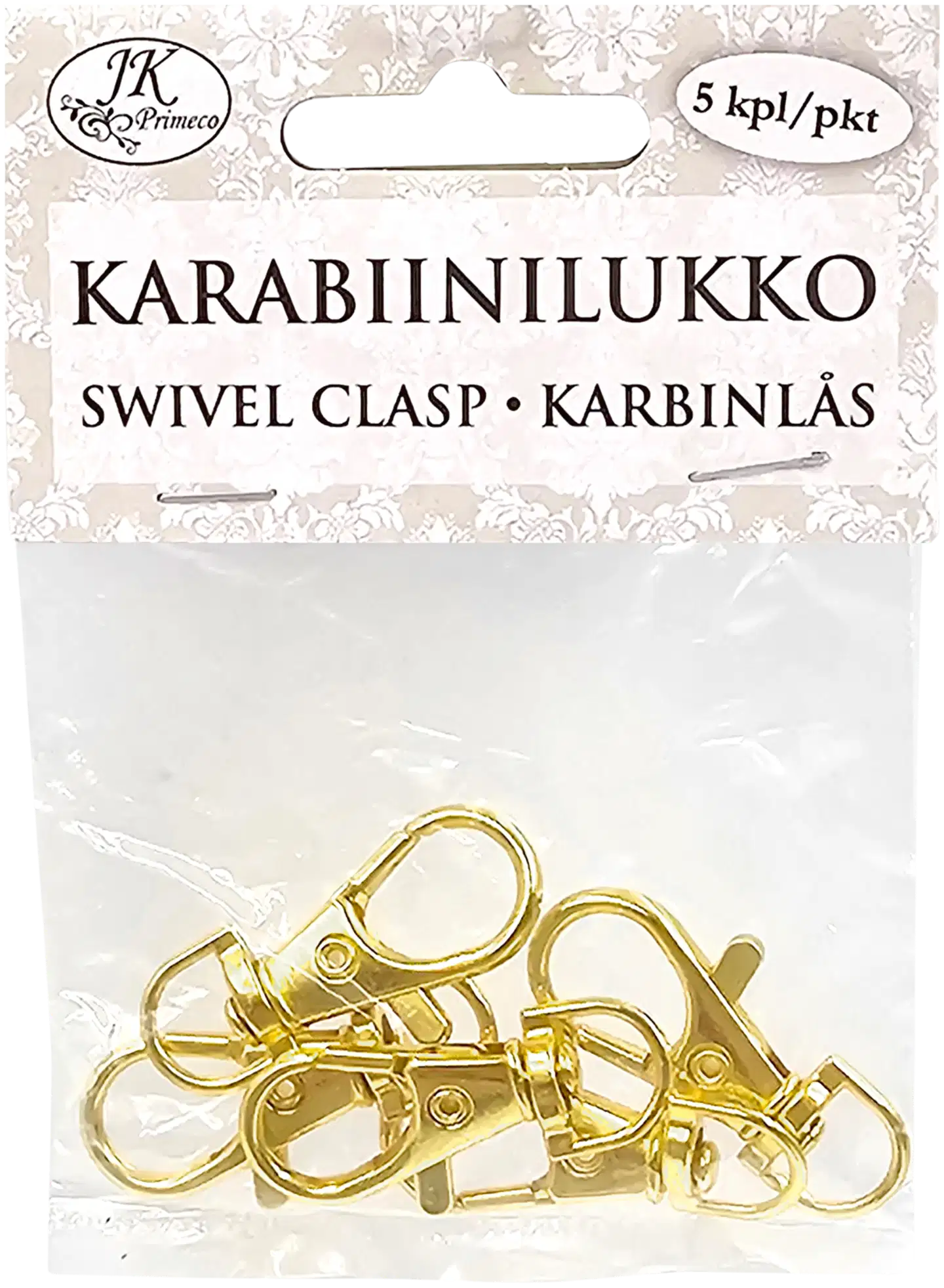 J.K. Primeco karabiinilukko 3,5 cm kulta 5kpl