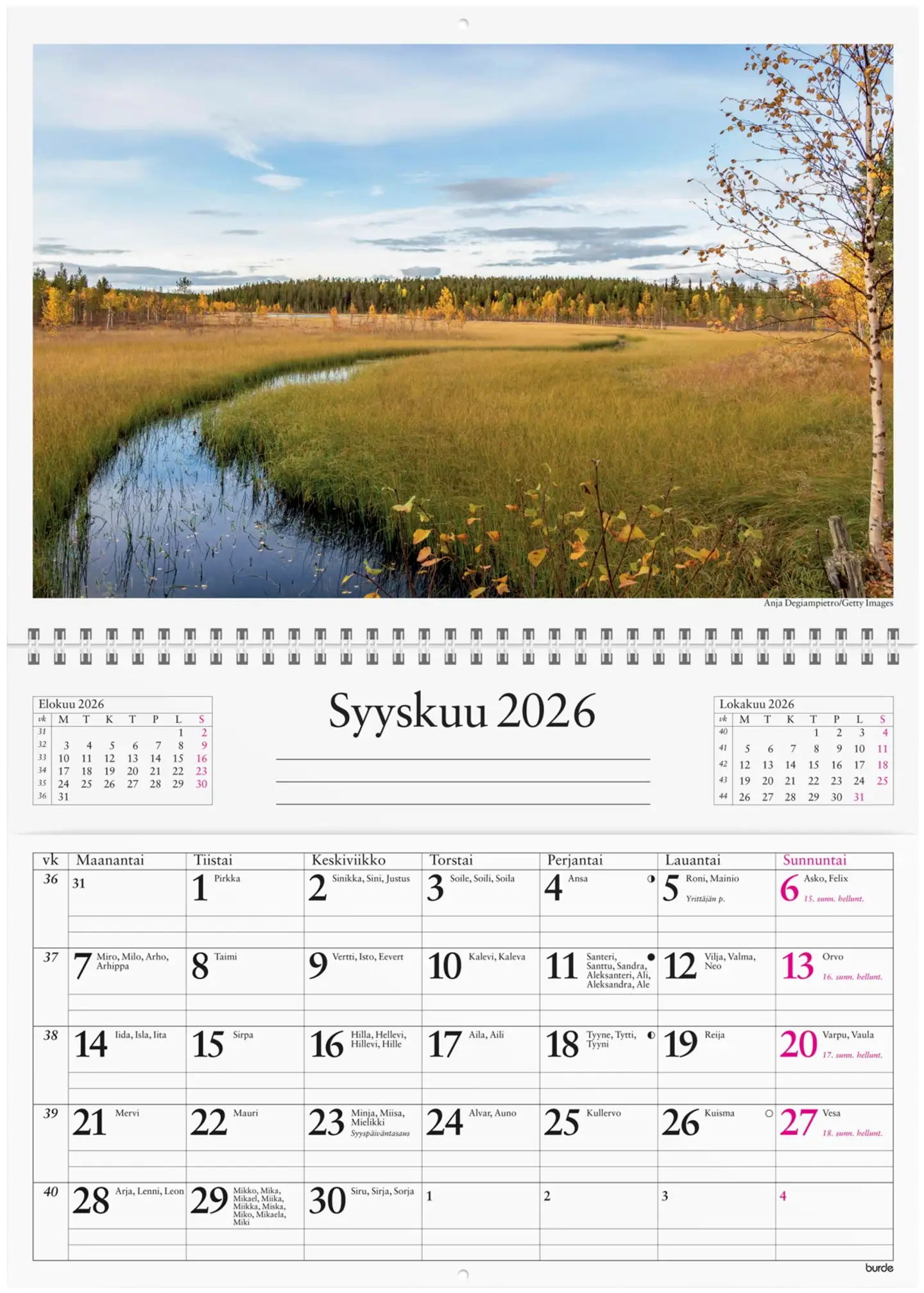 Burde Seinäkalenteri 2026 Seinätasku PL - 2