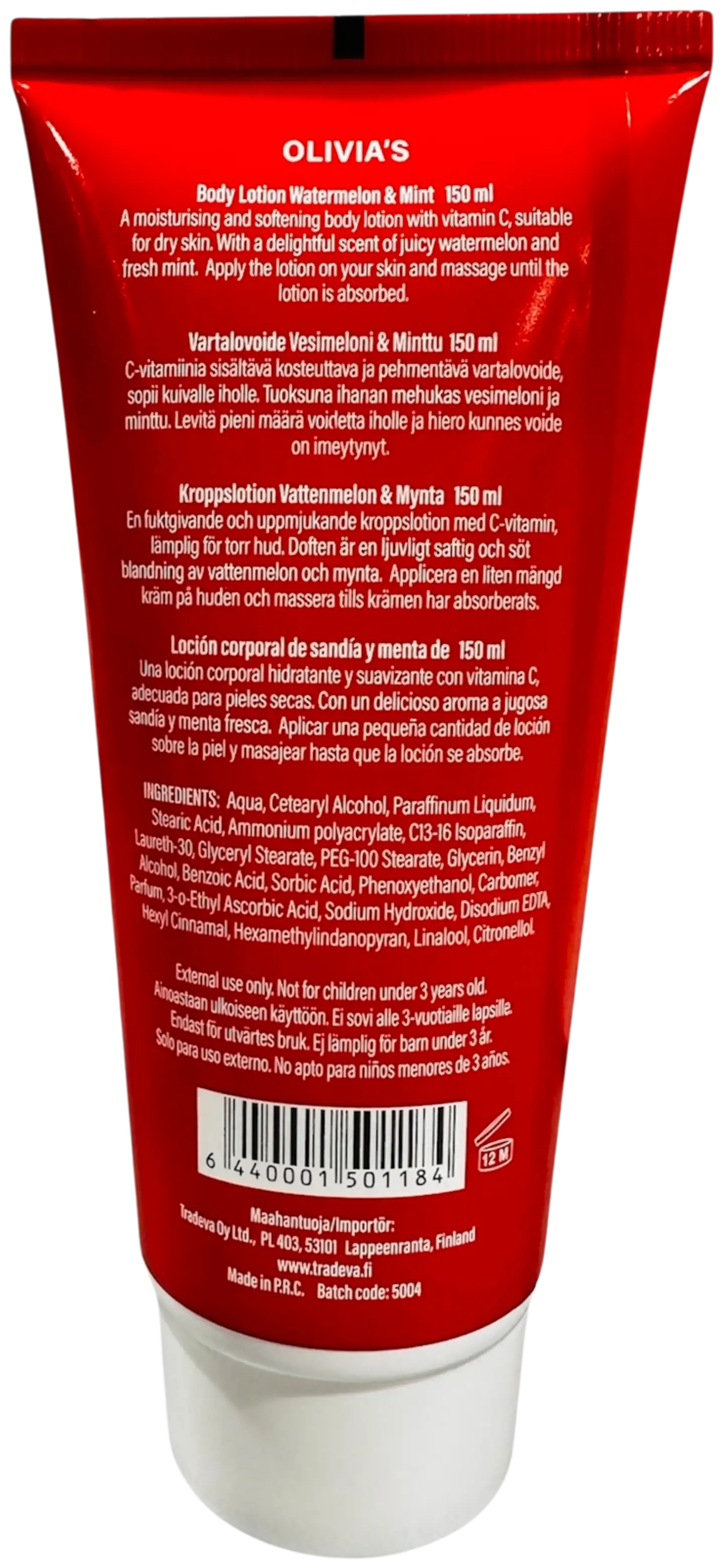 Olivia's vartalovoide vitamin C vesimeloni & minttu 150ml - 2