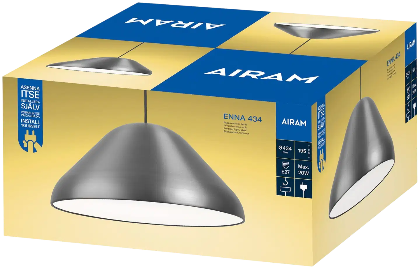 Airam Enna 434 riippuvalaisin E27 teräs - 2