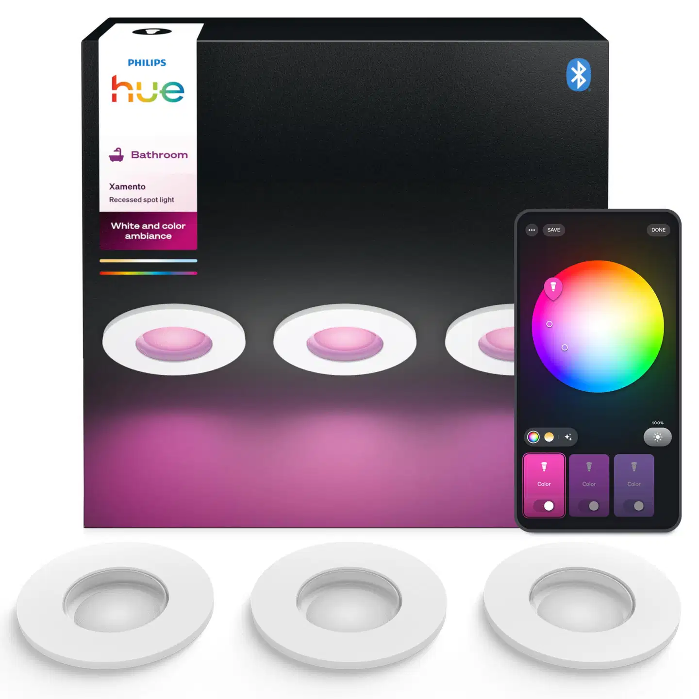 Philips Hue Xamento -upotettu alasvalo 4.2W 2000-6500K 1200Lm valkoinen 3 kappaletta - 3