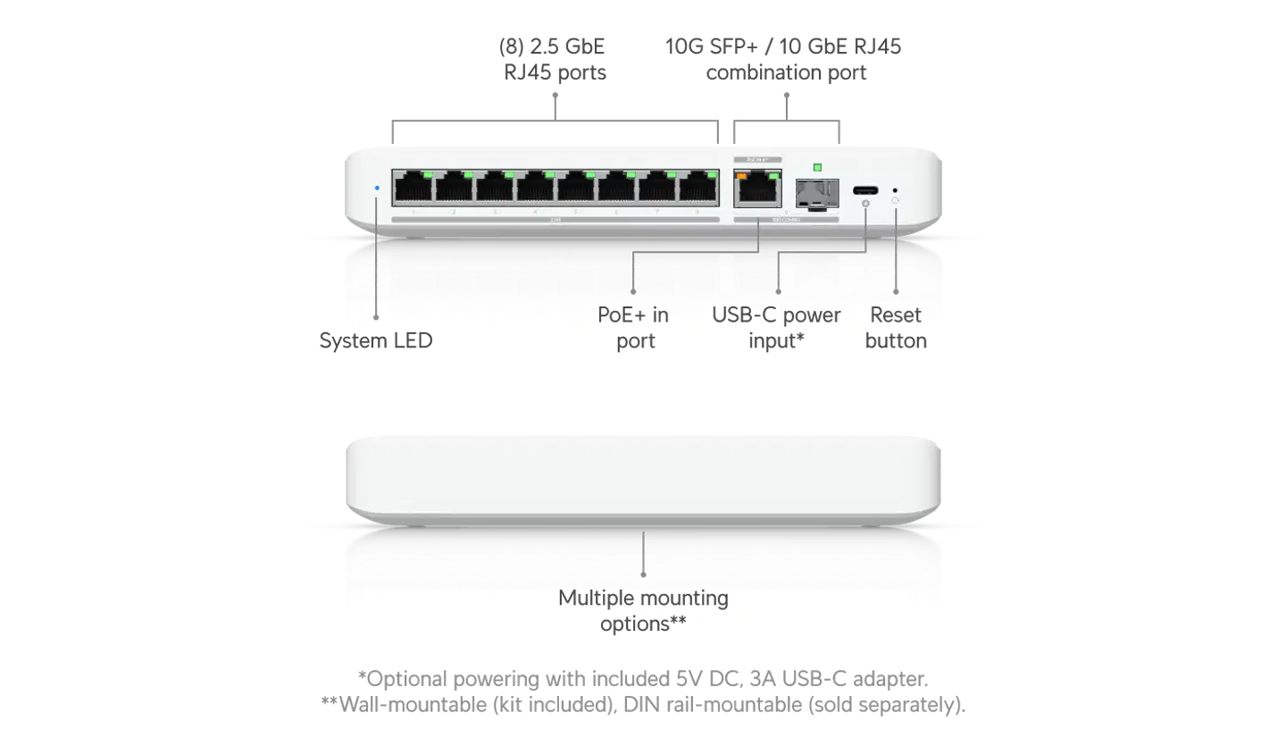 Ubiquiti 8-porttinen 2.5G-kytkin 10G uplink-liitännällä USW-Flex-2.5G-8 - 7
