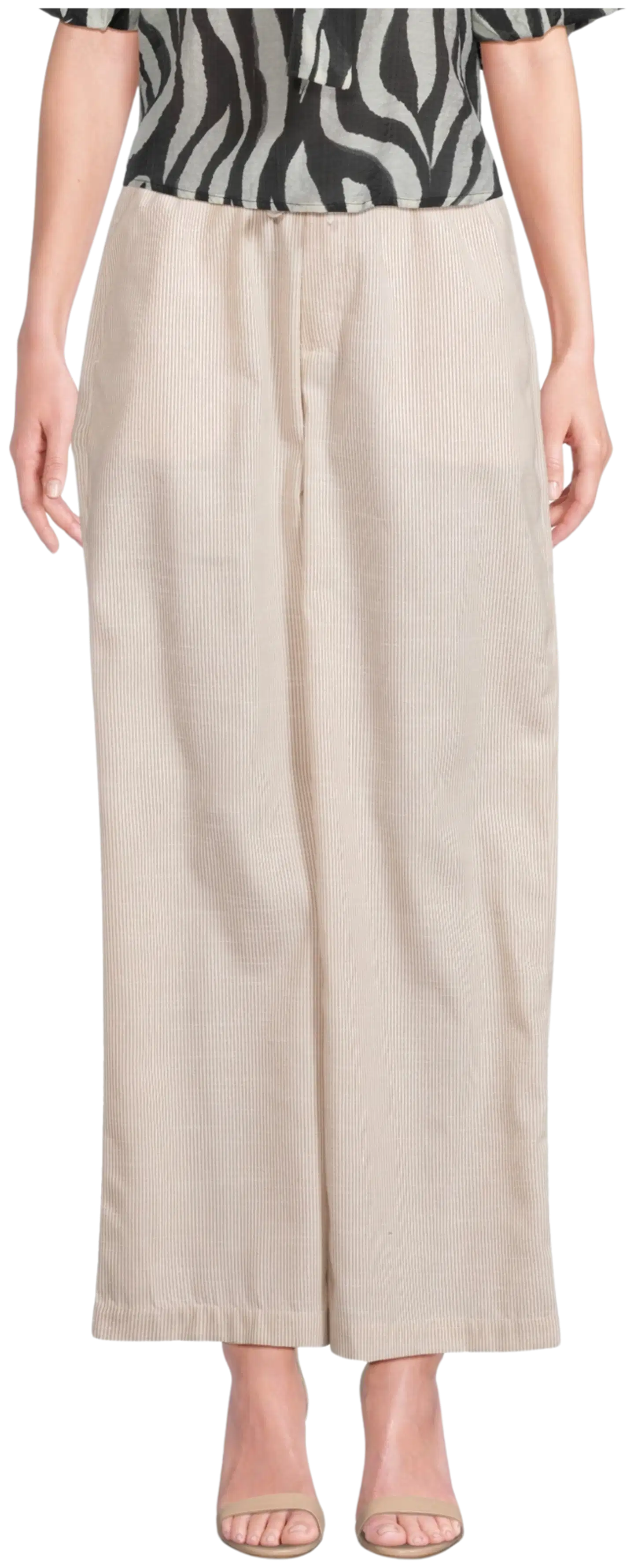 WKLY. naisten leveälahkeiset housut 222W090223 - Beige stripe - 1