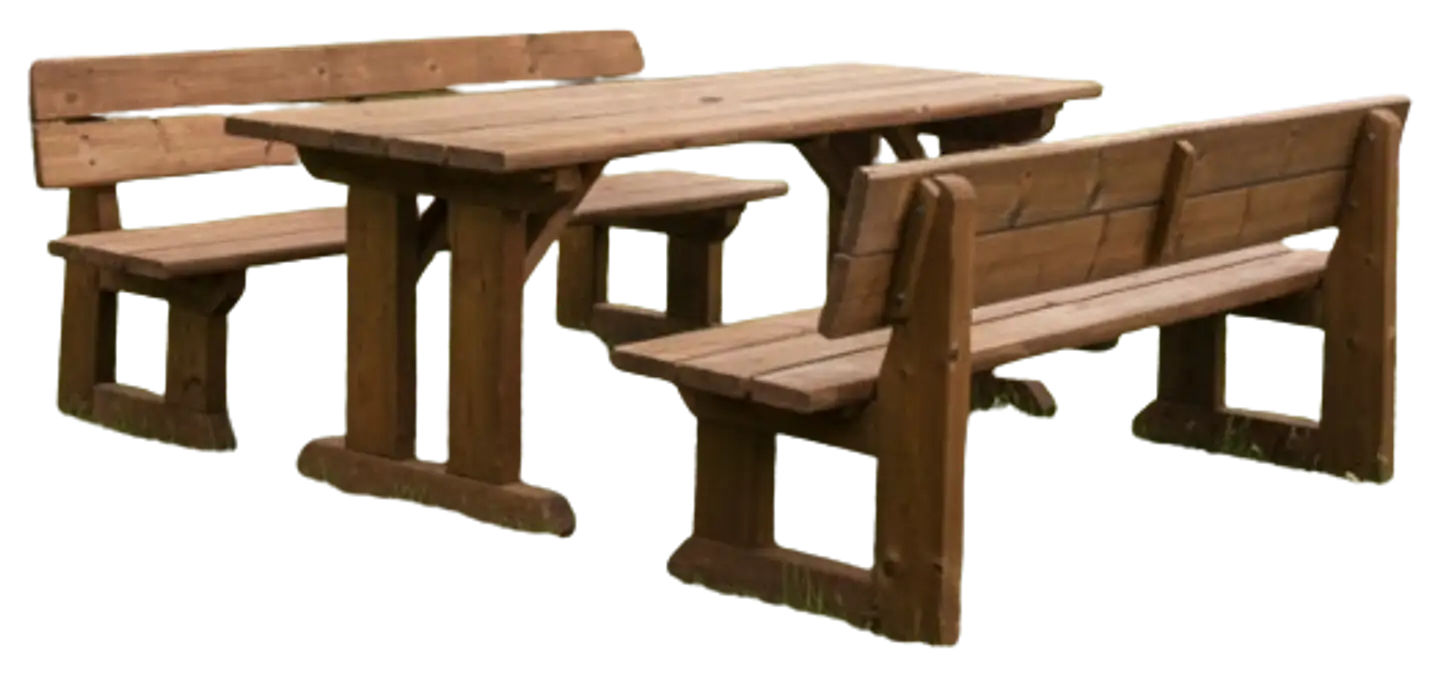 Tammiston Puu Jämerä-ryhmä 180cm pöytä + 2-penkkiä selkänojalla, kestopuu ruskea - 2