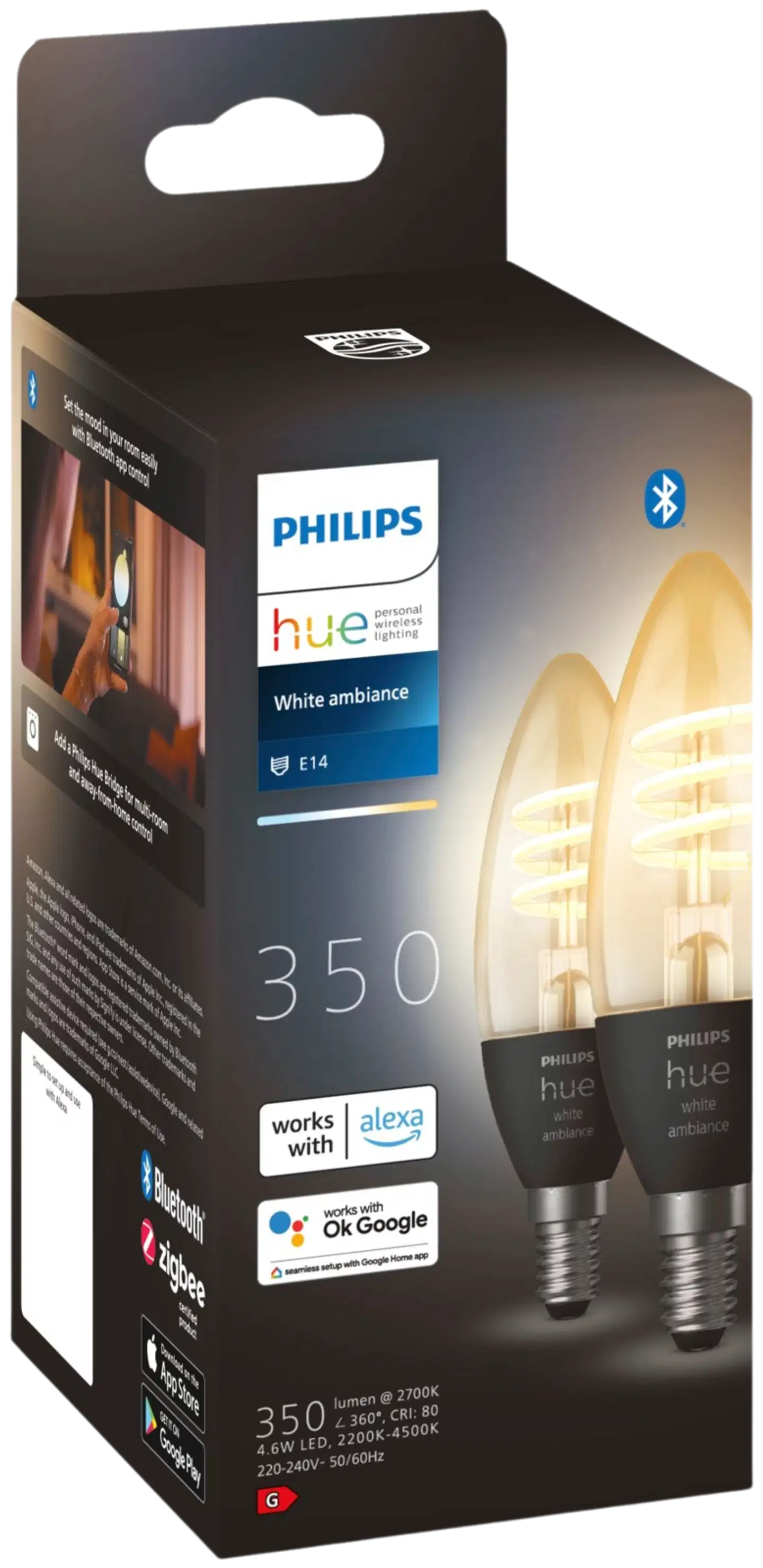 Philips Hue filamentti kynttilälamppu 4.6W E14 2200-4500K 350LM lämmin valkoinen 2 kappaletta - 2