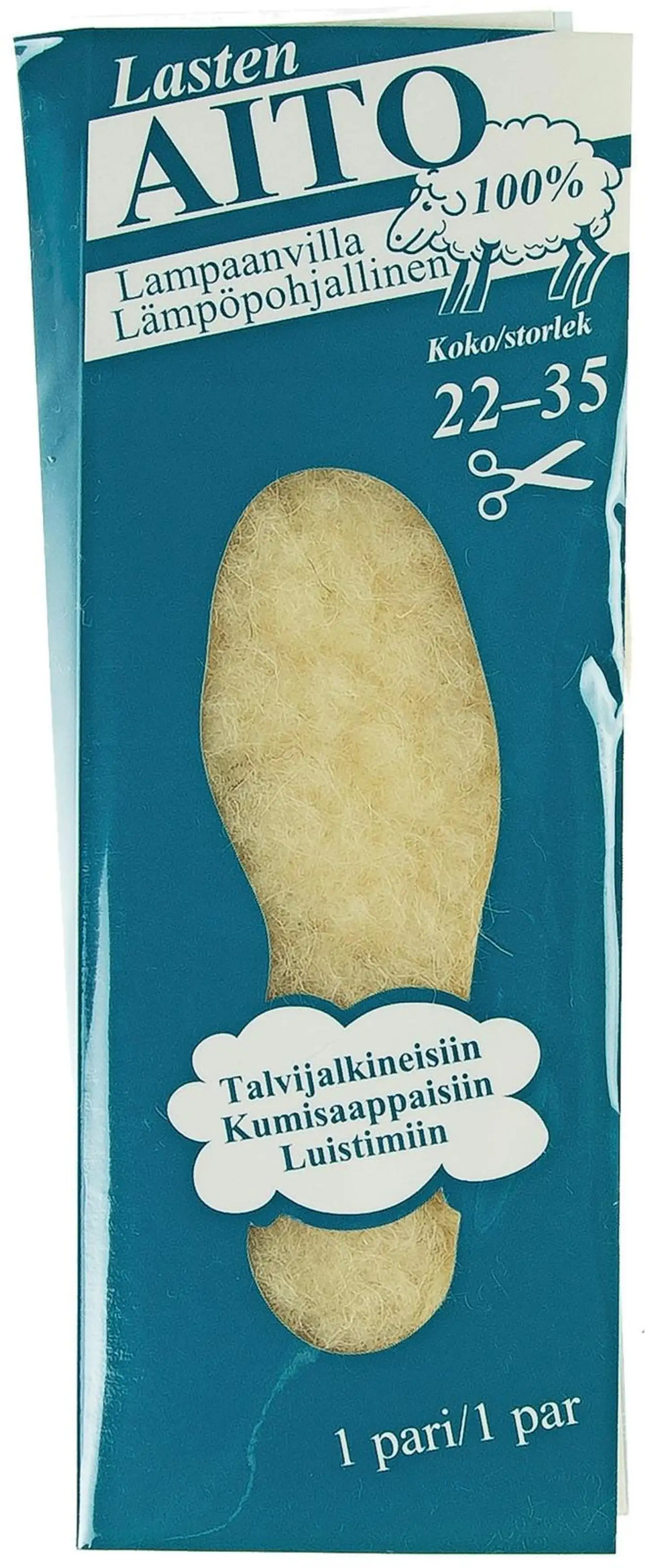 Aito 100 % lasten lampaanvillapohjallinen leikattava