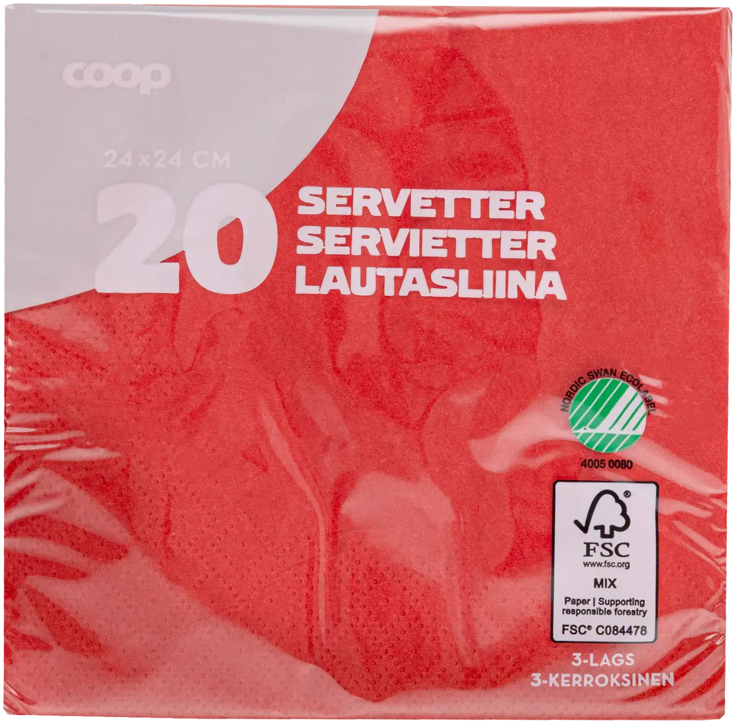 Coop lautasliina punainen 24x24cm 20kpl