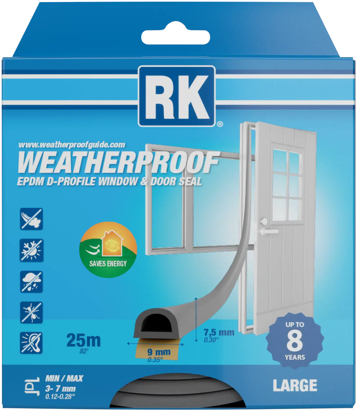 RK Ikkuna- ja ovitiiviste D-profiili EPDM 25m harmaa