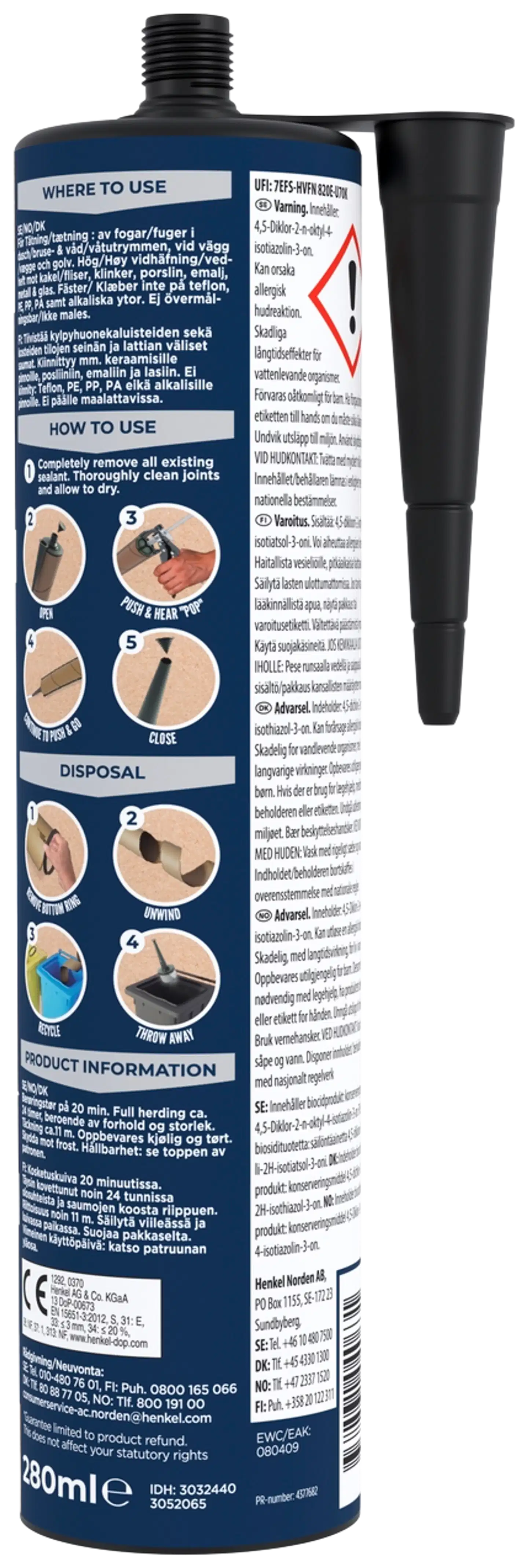 Pattex Saniteettisilikoni vaaleanharmaa 280ml