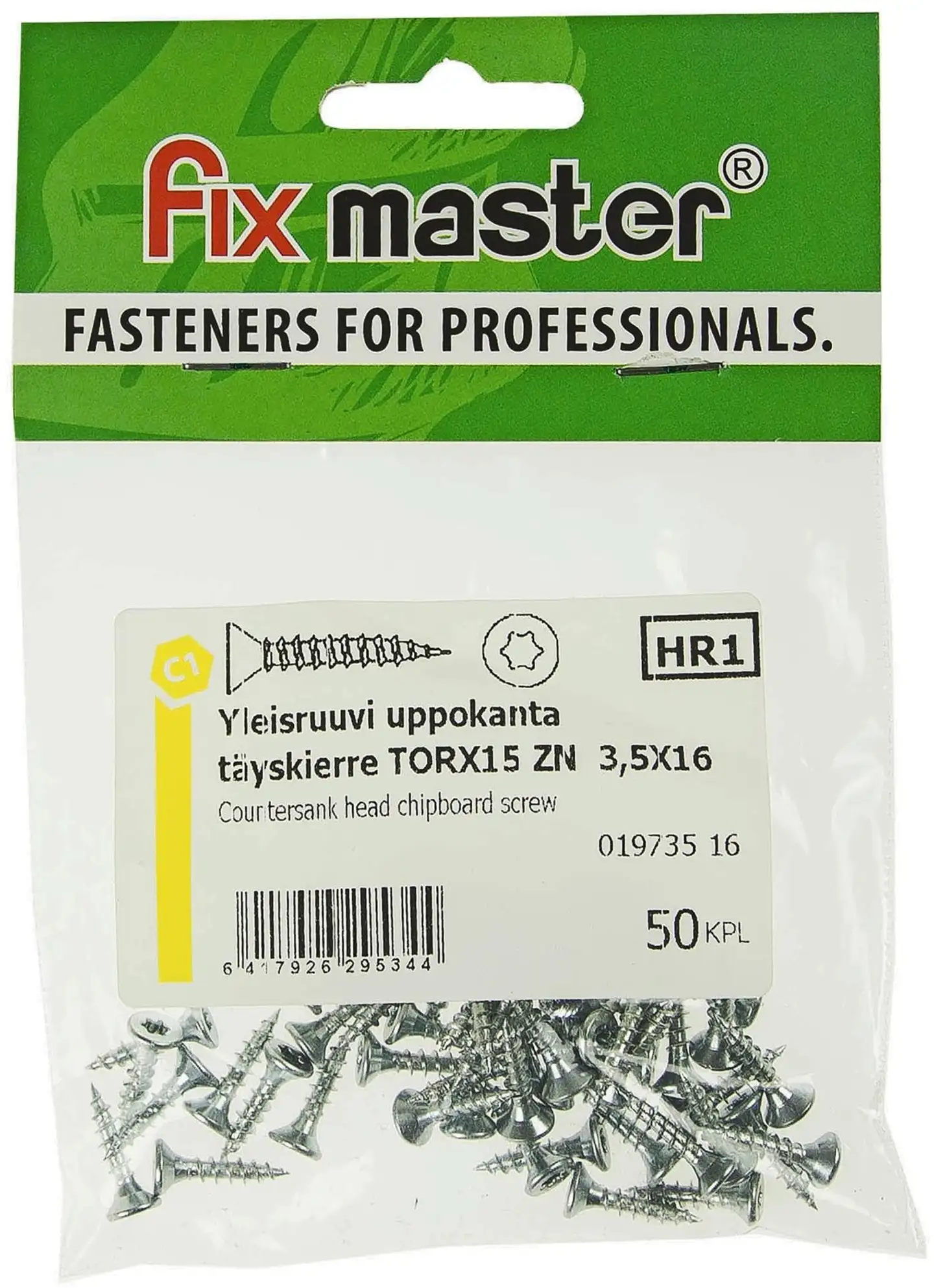 Fix Master yleisruuvi uppokanta täyskierre 3,5X16 torx15 sinkitty 50kpl