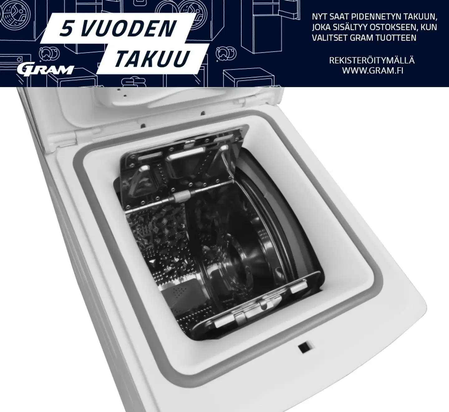 Gram päältä täytettävä pyykinpesukone WTL 21813-90 8kg valkoinen - 6