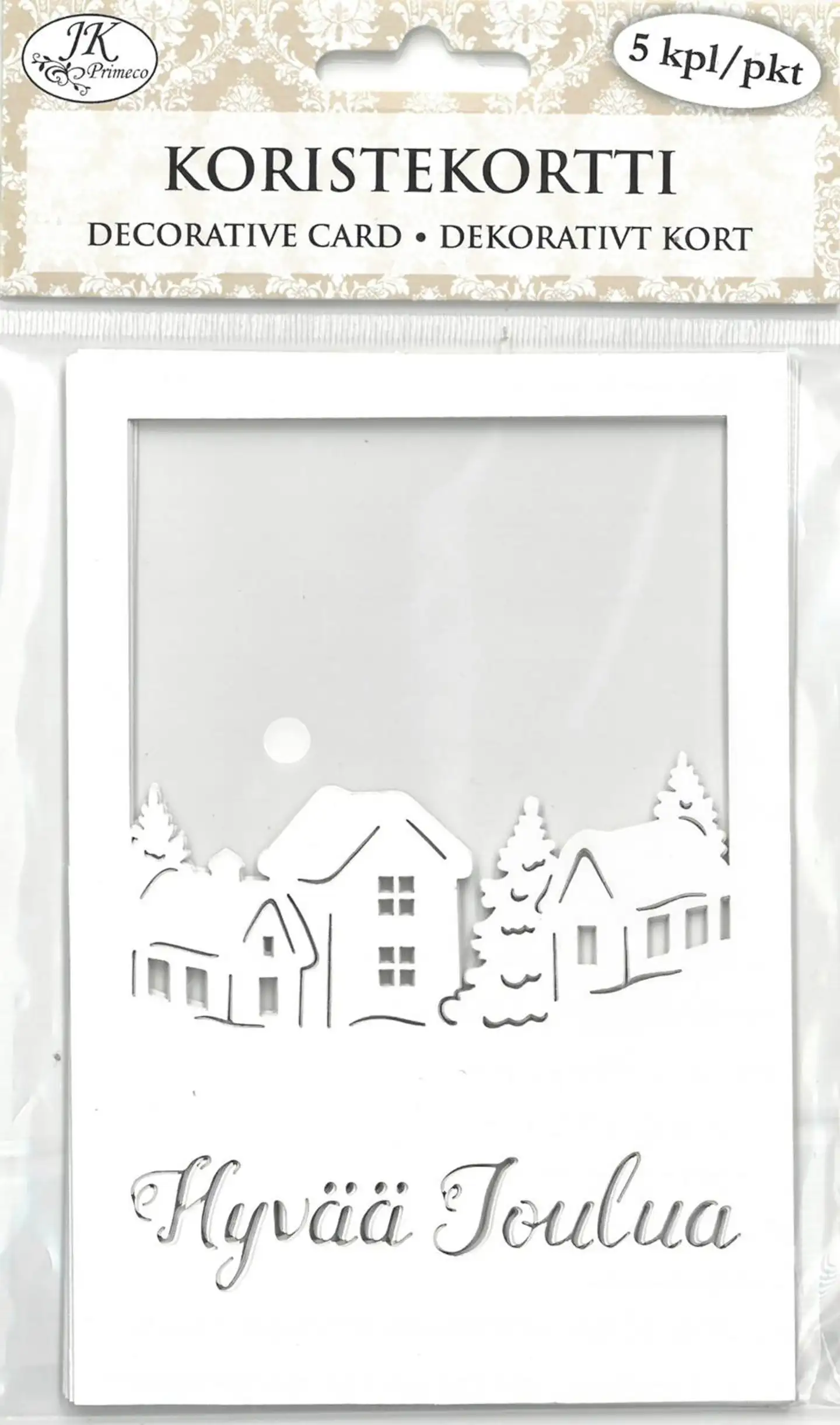 J.K. Primeco Koristekortti Talot ja teksti 5 kpl