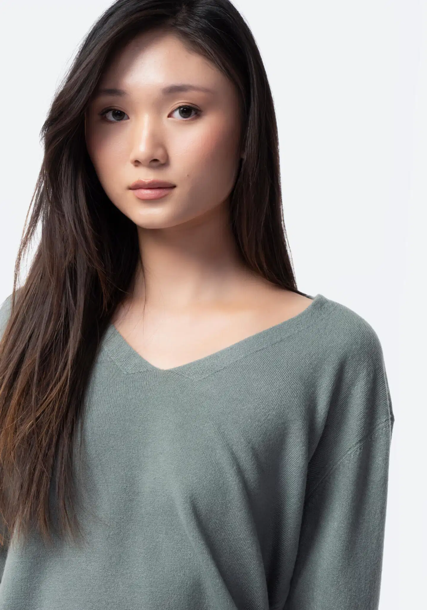 TEX naisten neulepusero V-kaulus I286107 - KHAKI - 5