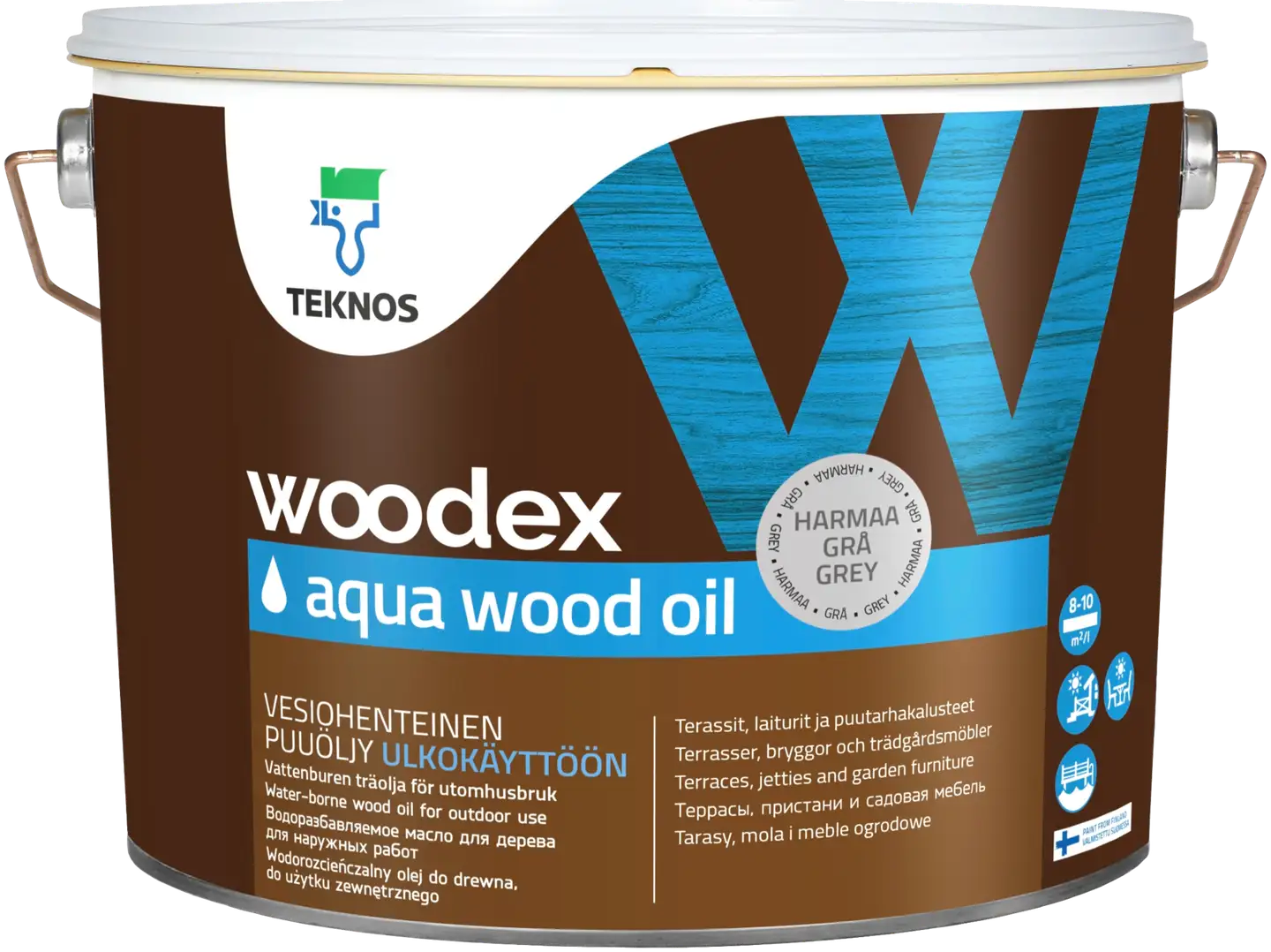 Teknos puuöljy Woodex Aqua Wood Oil 9 l harmaa