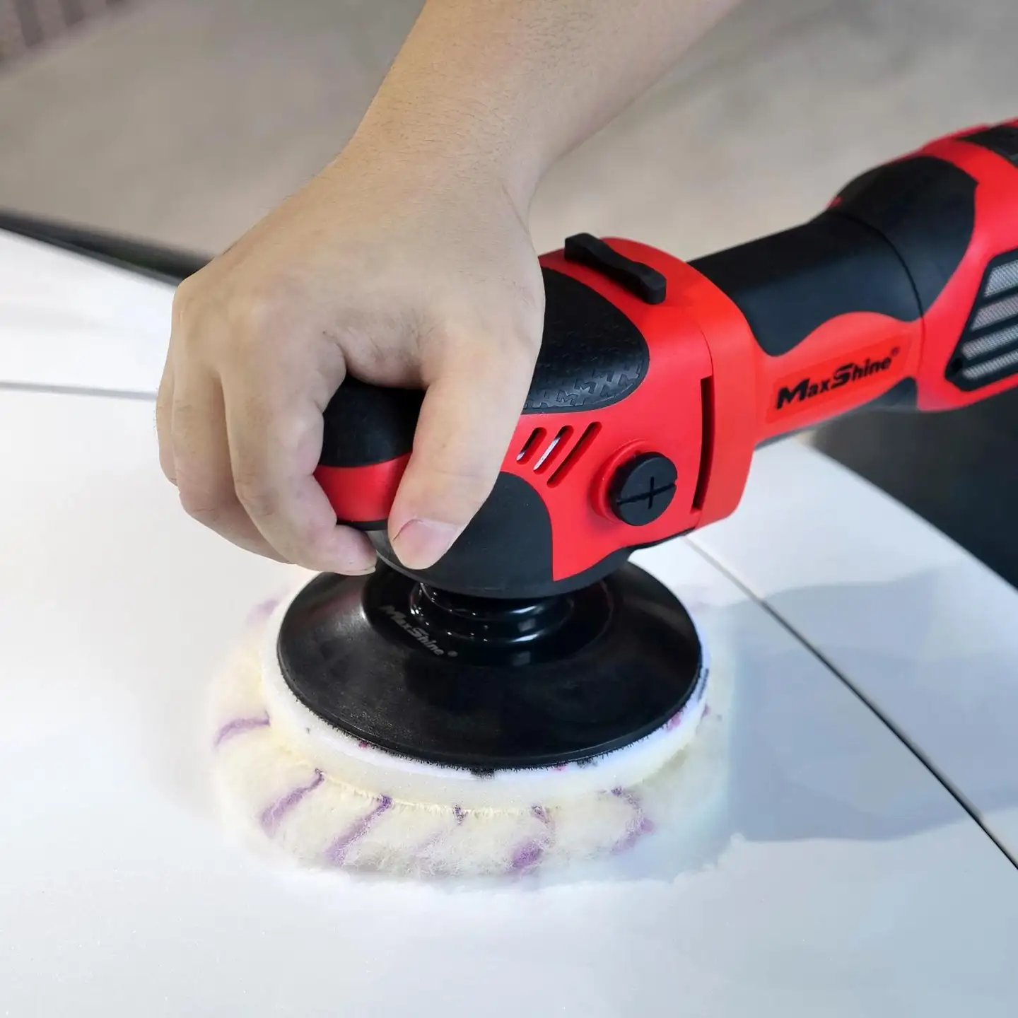 Maxshine 2060125R Premium-villakiillotuslaikka 5" – valkoinen/violetti, 2400GSM lampaanvillaa, vaahtotausta, poistaa tehokkaasti naarmut, pyörteet ja hologrammit, viimeistelee kiiltäväksi - 3