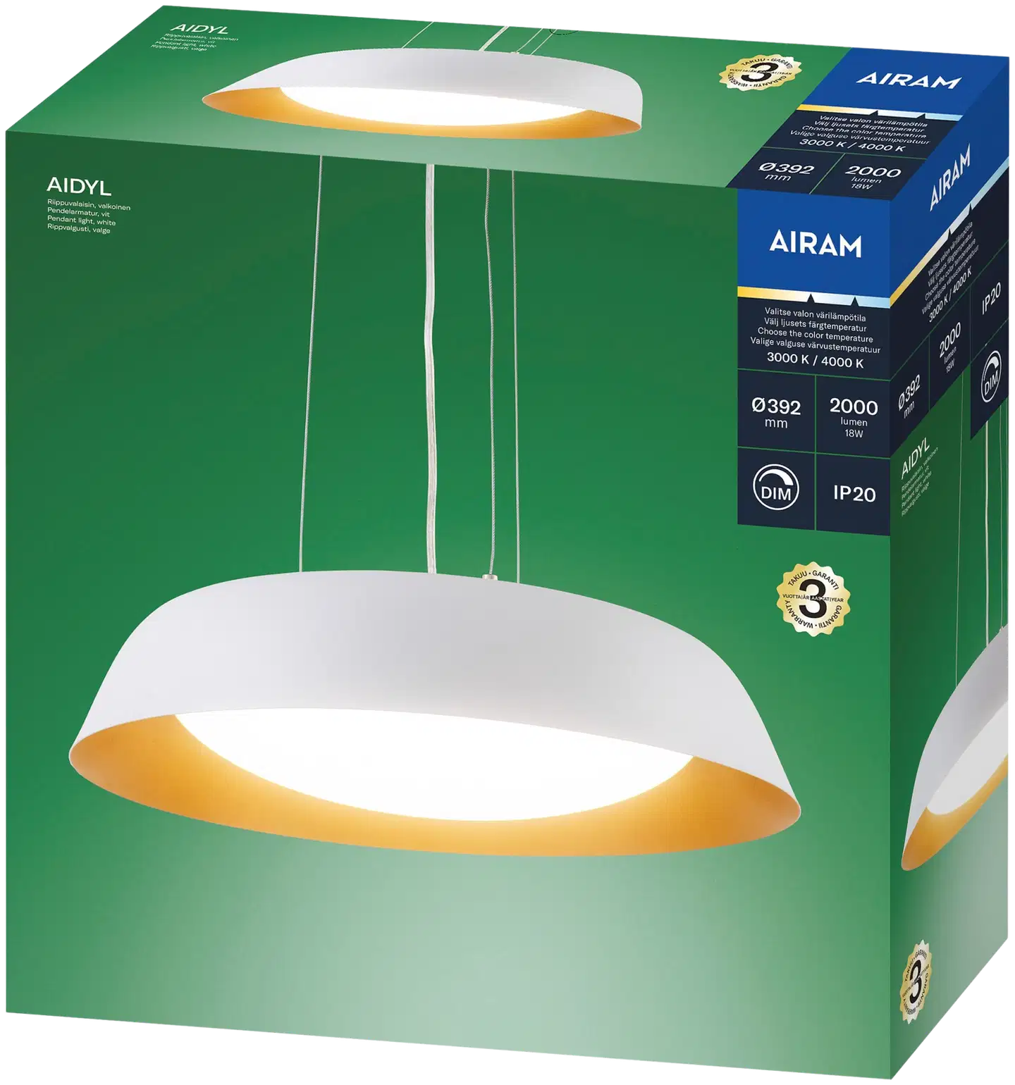 Airam Aidyl LED riippuvalaisin valkoinen/shampanja - 2