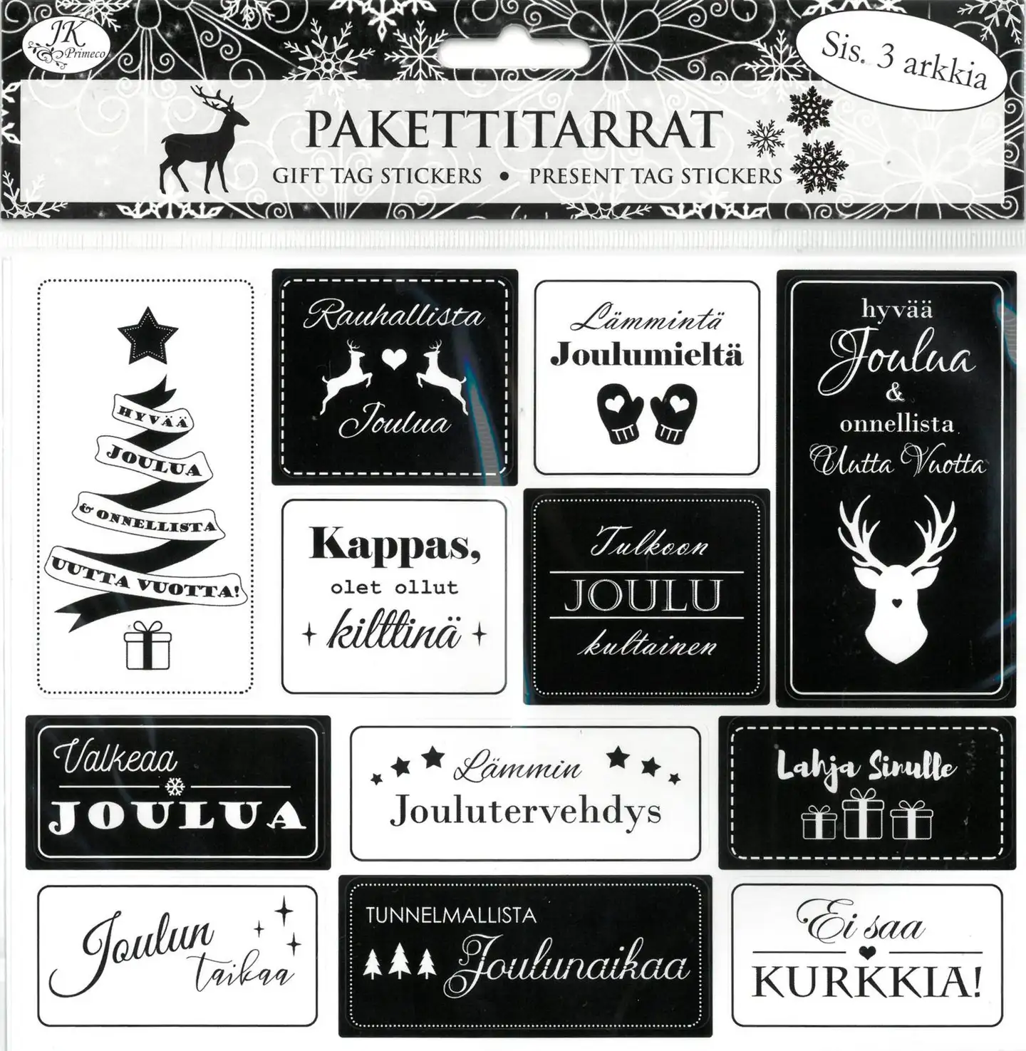 J.K. Primeco Pakettitarra mustavalko 3ark/pkt