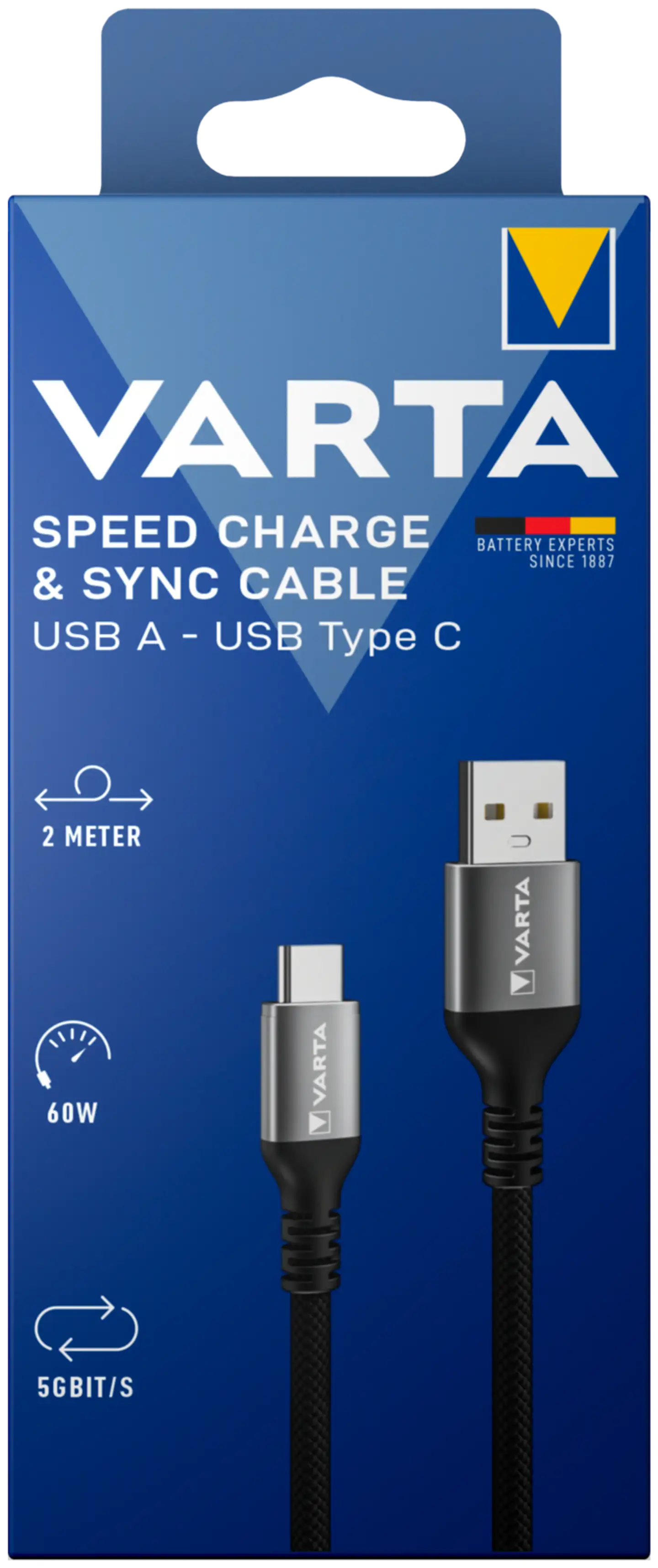 Varta USB-A–USB-C-kaapeli 2m musta - 1
