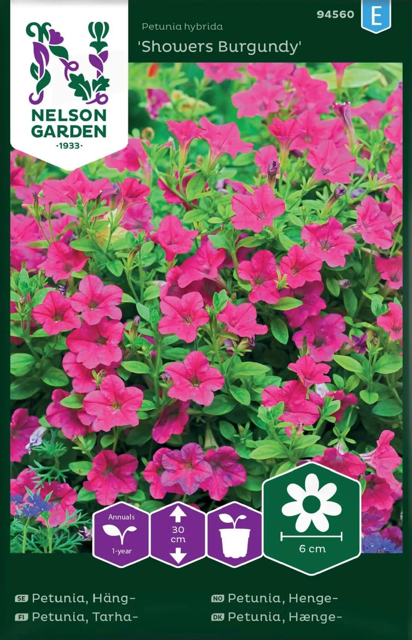 Nelson Garden Siemen Petunia,Tarha-,Showers Burgundy