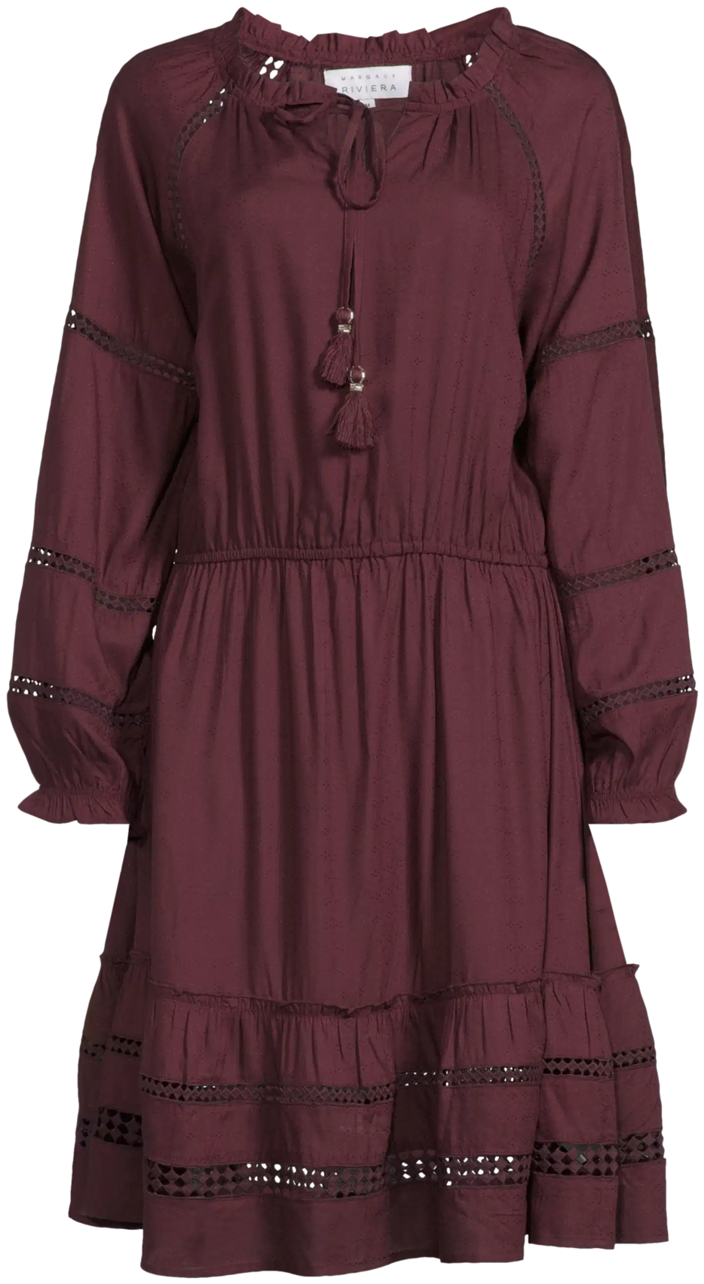 Margaux Riviera naisten lyhyt frillahelmainen mekko SOK-001B - WINE - 2
