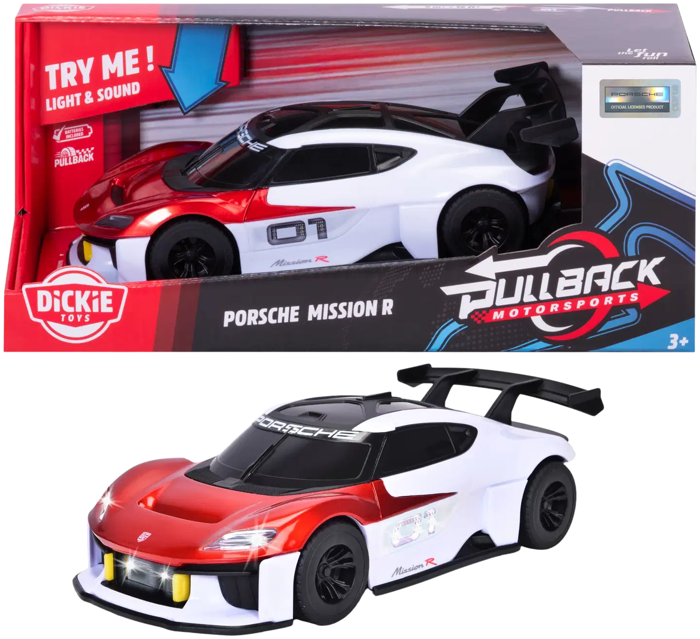 Dickie Toys - Porsche Mission R, pull-back, 21 cm, valo- ja äänitoiminto