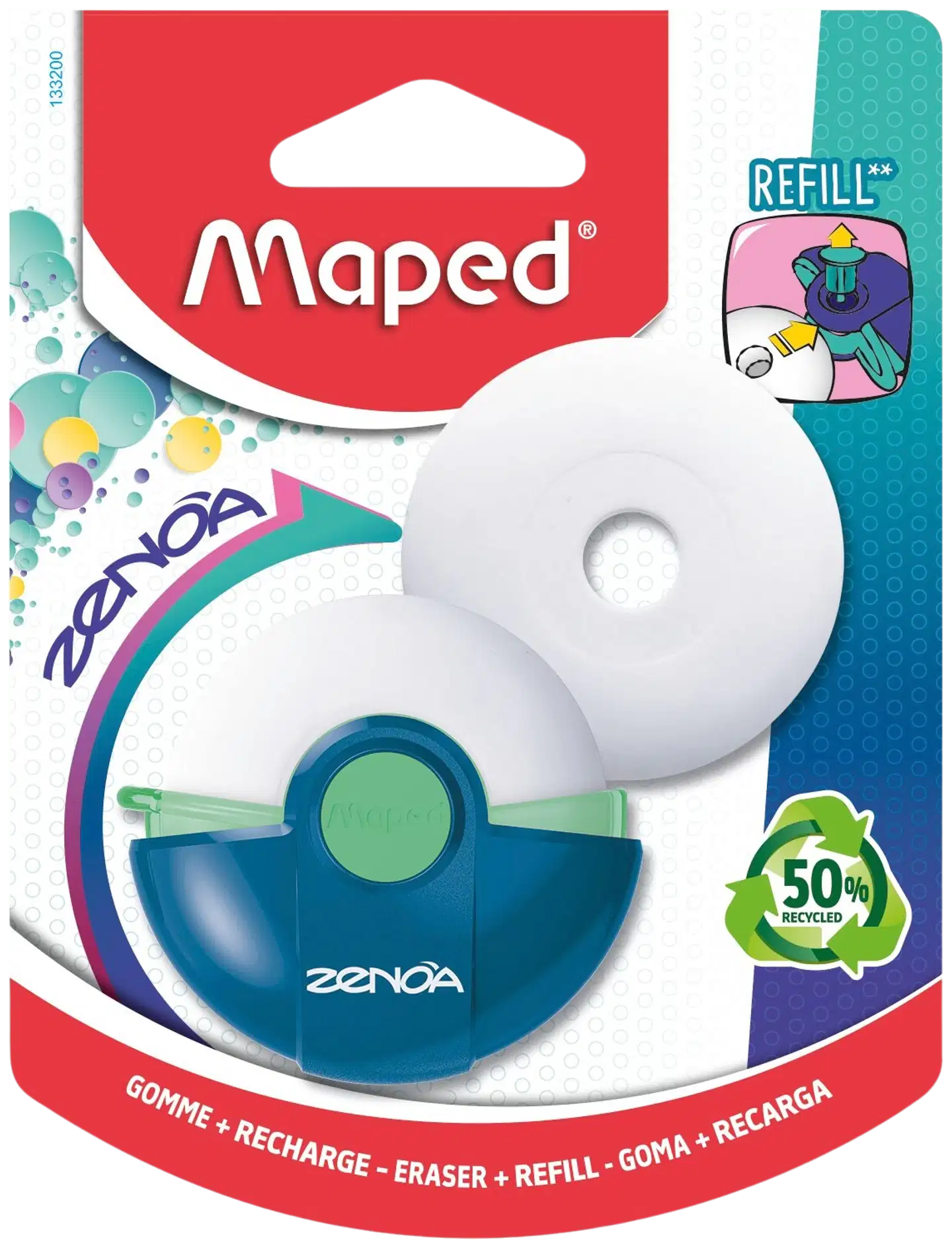 Maped pyyhekumi Zenoa+täyttö värilajitelma korttipakkaus - 2
