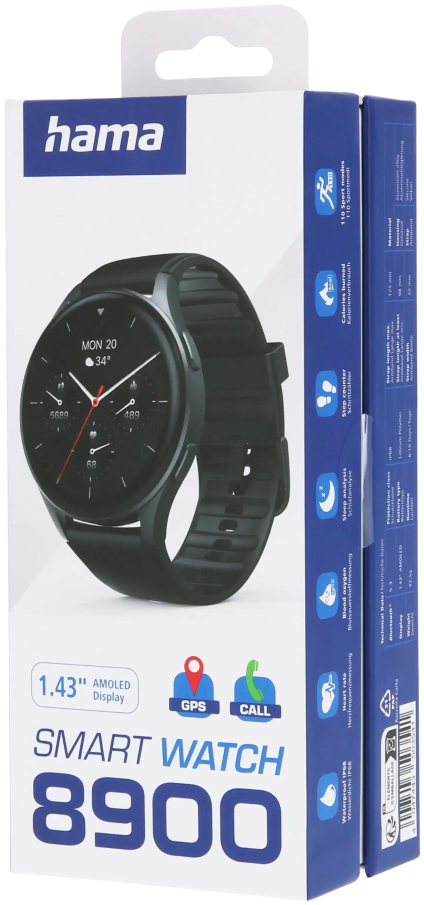 Hama Smart Watch 8900 älykello, GPS, AMOLED 1.43", IP68, tummanharmaa/musta - 15