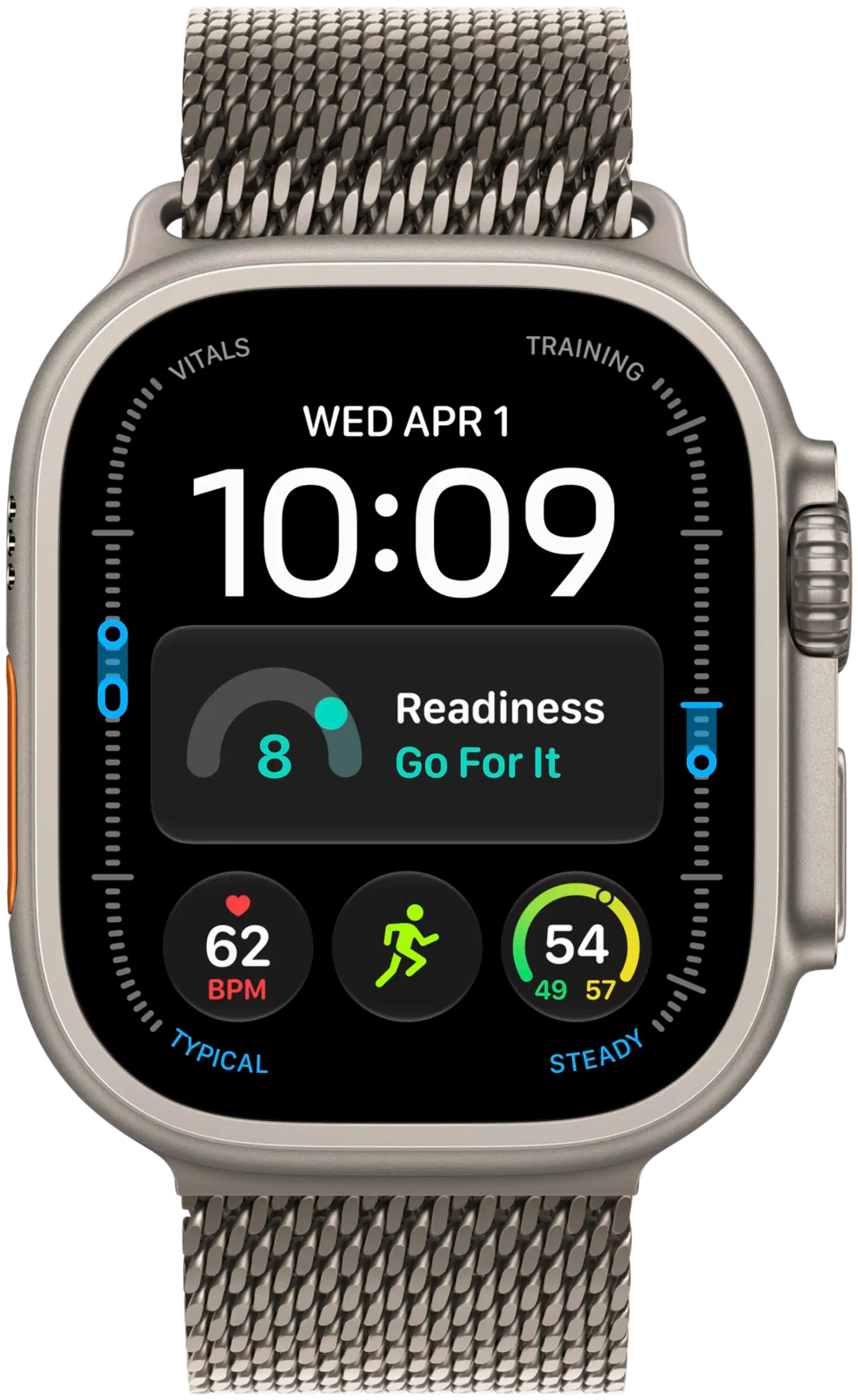 Apple Watch Ultra 4 GPS + Cellular 49 mm:n luonnontitaanikuori ja luonnontitaanin värinen milanolaisranneke - L - MJAA4KS/A - 1