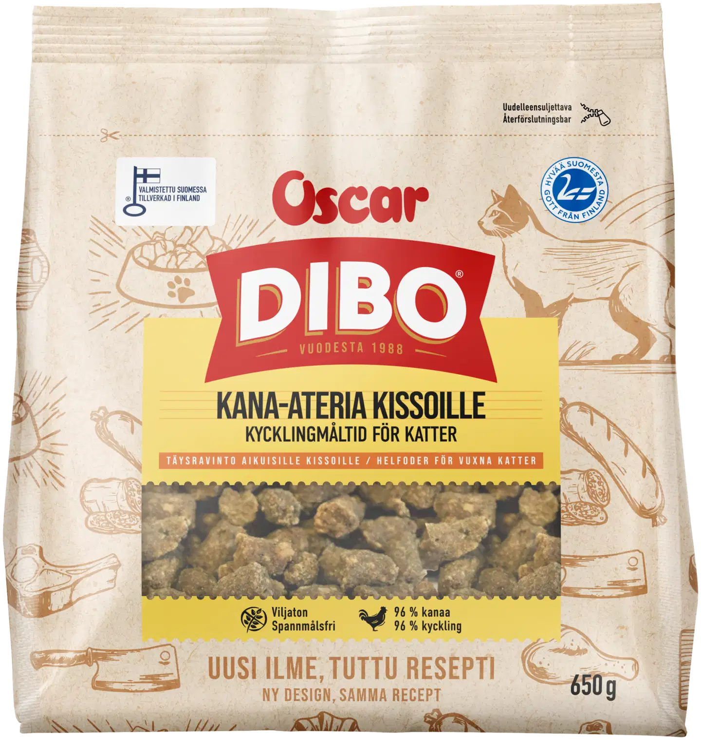 DIBO Kana-ateria kissoille täysravinto 650g