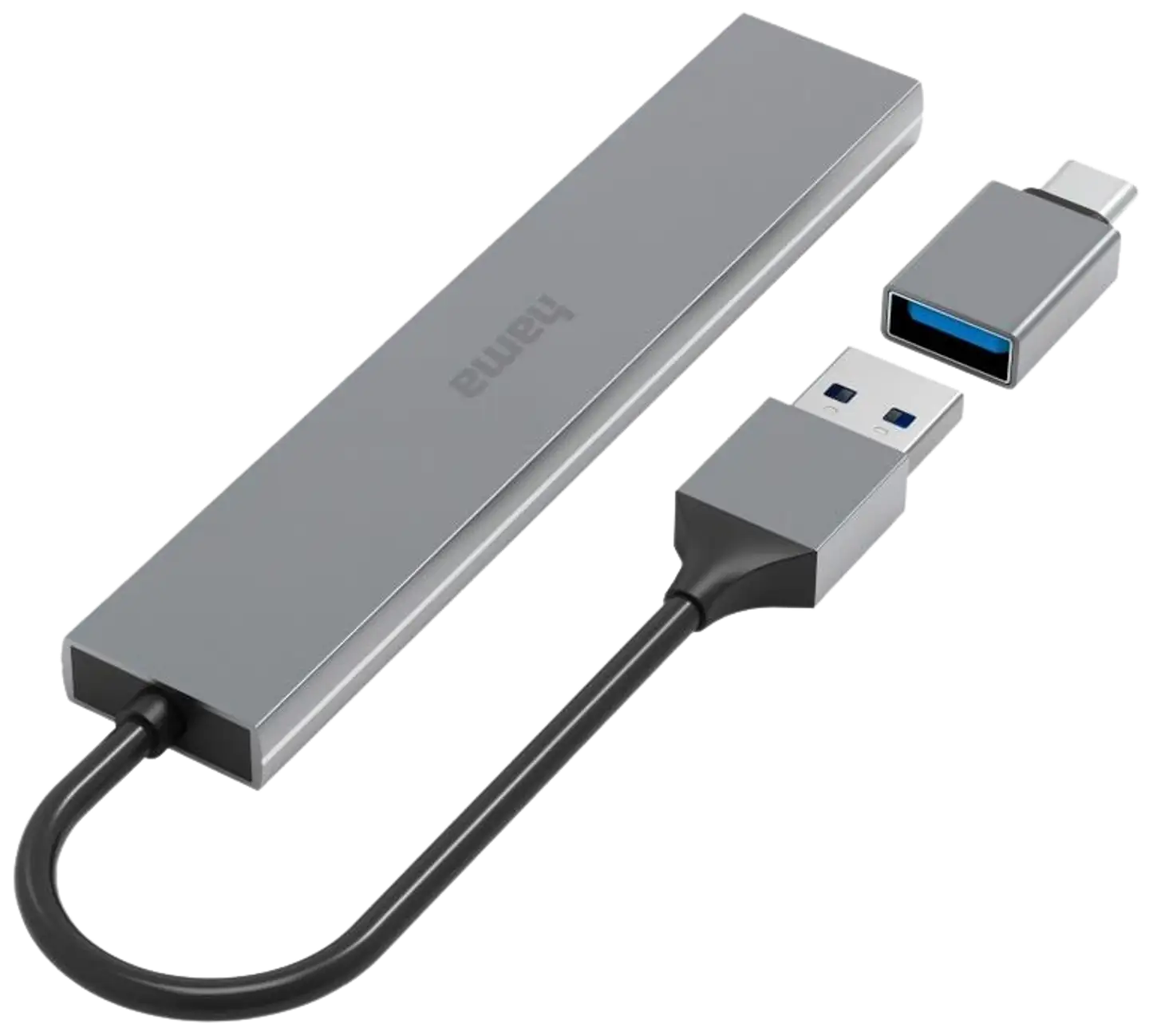 Hama USB-hubi, 4-porttinen, USB-A uros, USB-C adapteri, 4 x USB-A, USB 3.2 Gen 1, 5 Gbit/s, Ultra-slim, 0,15 m - 2