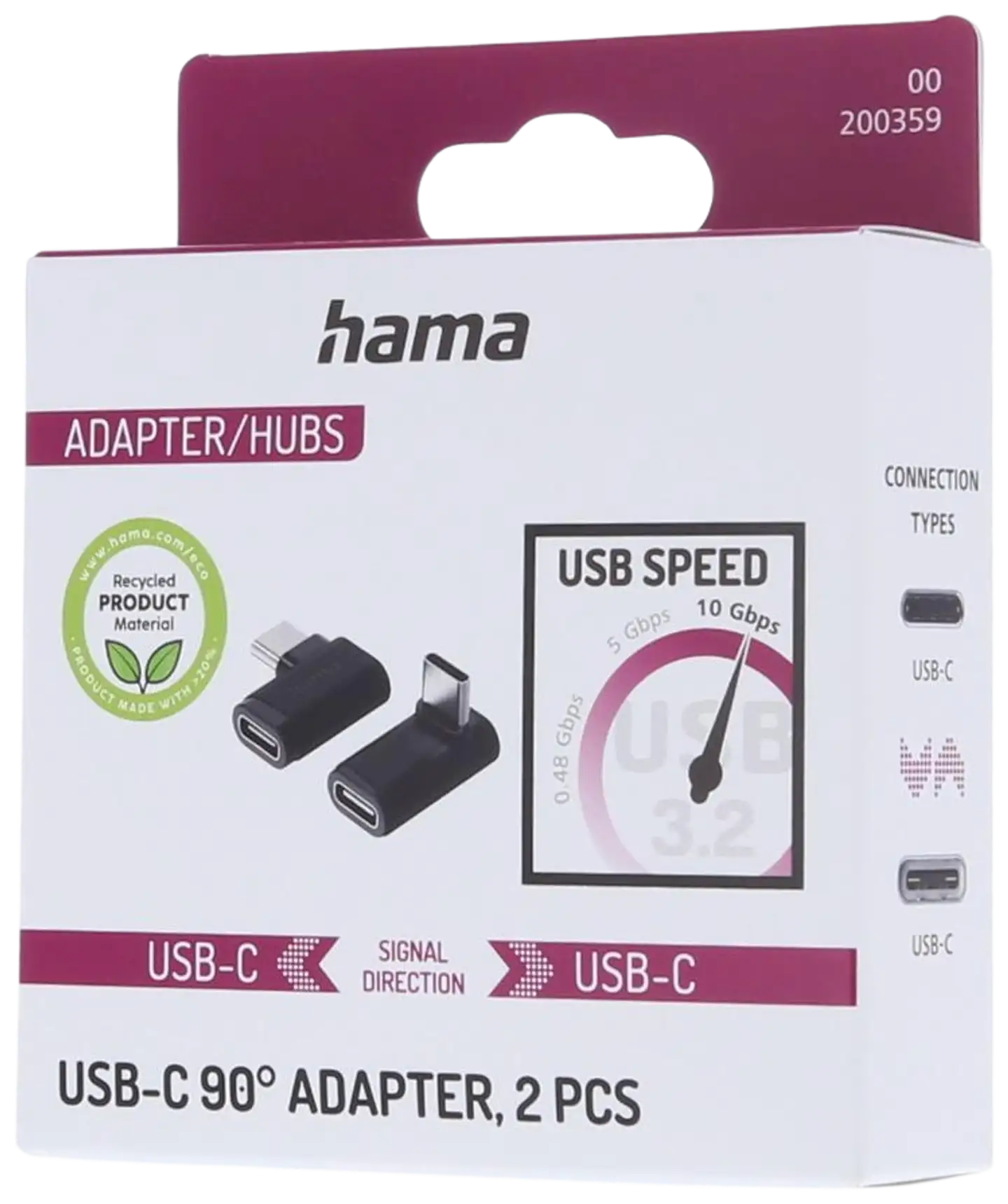 Hama USB-C kulmasovite 90°, 2 kpl, USB 3.2 G2 - 3