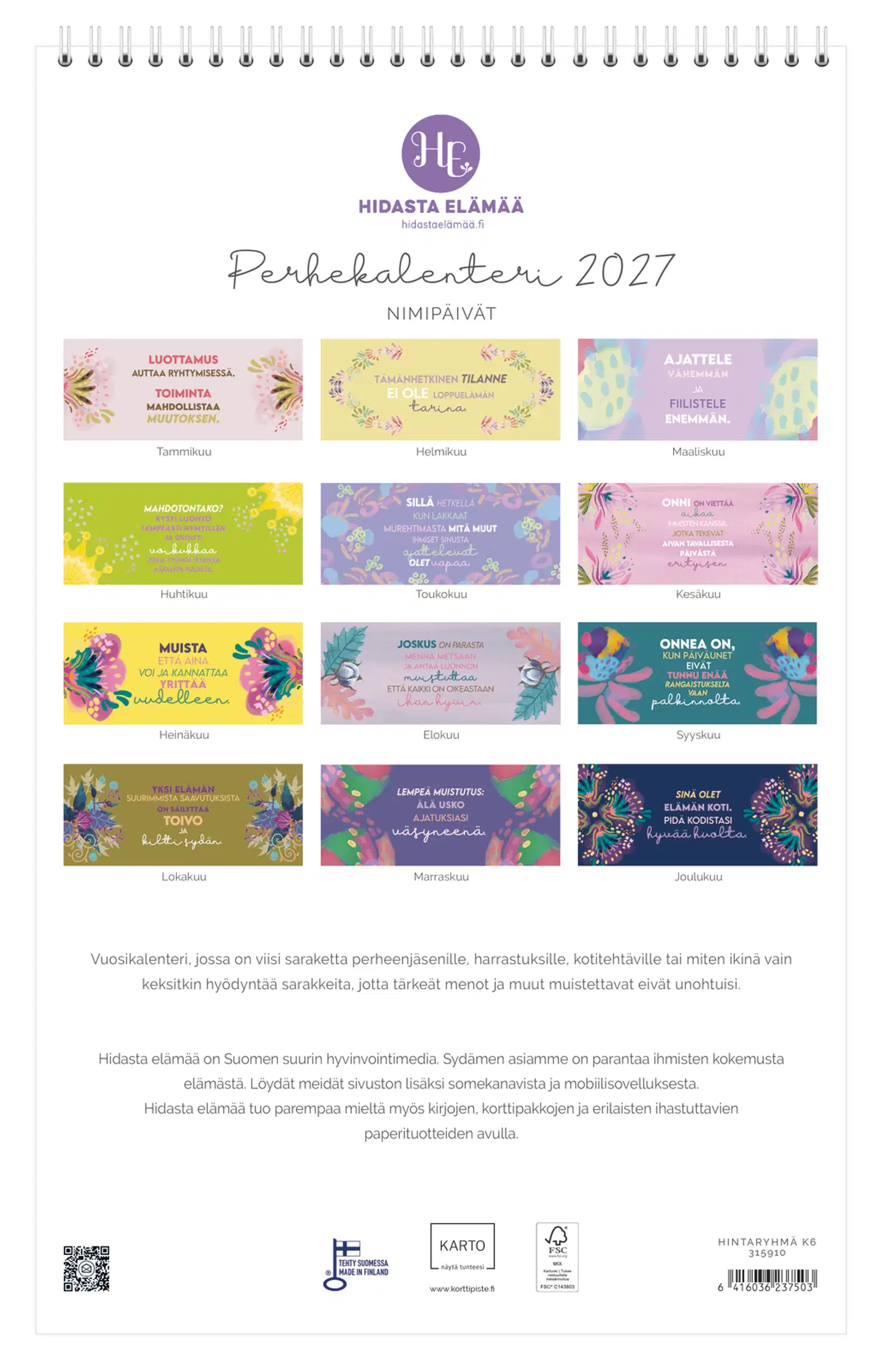 Hidasta elämää Perhekalenteri 2027 23x36,5 cm - 3