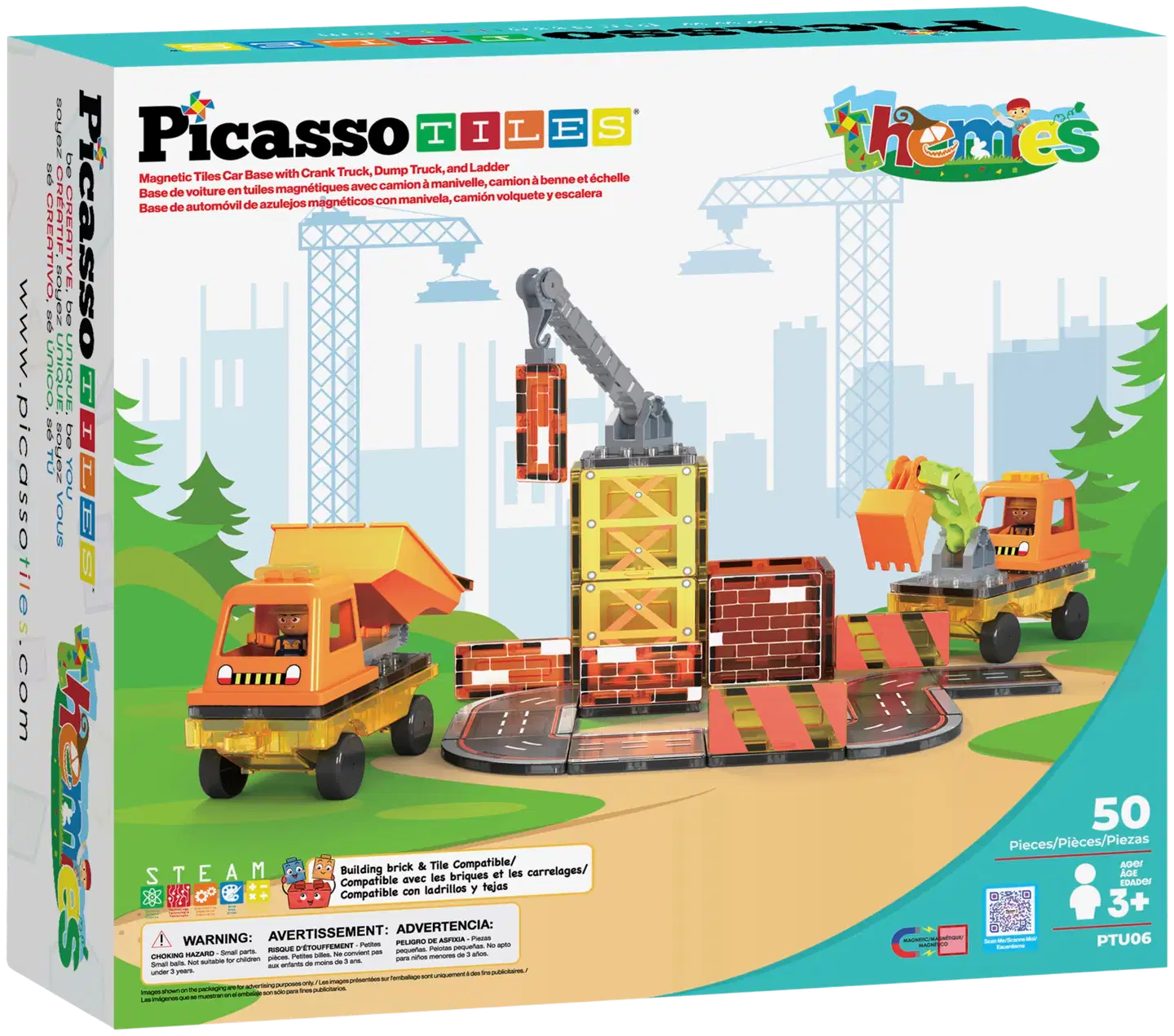 PicassoTiles magneettinen rakennussarja 5in1 työmaa 50 osaa - 1