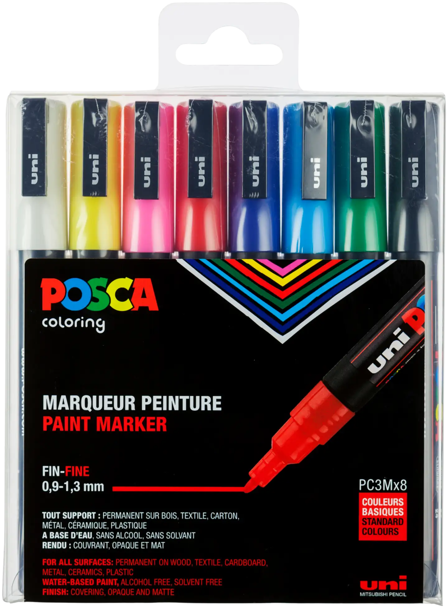 POSCA Marker 8 kpl PC-3M 0,9-1,3mm perus