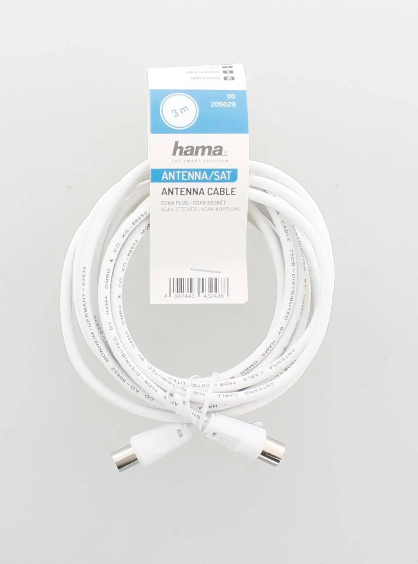 Hama Antennijohto, Coax uros – Coax naaras, 3,0 m, 75 dB, valkoinen - 2