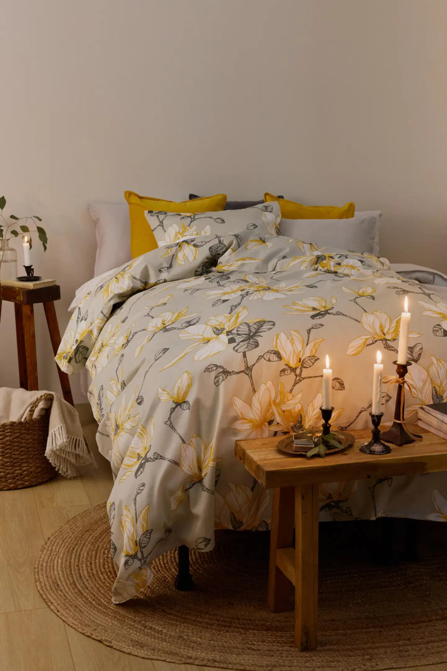 Finlayson satiini pussilakanasetti Magnolia  150X210+50x60  harmaa-keltainen - 3