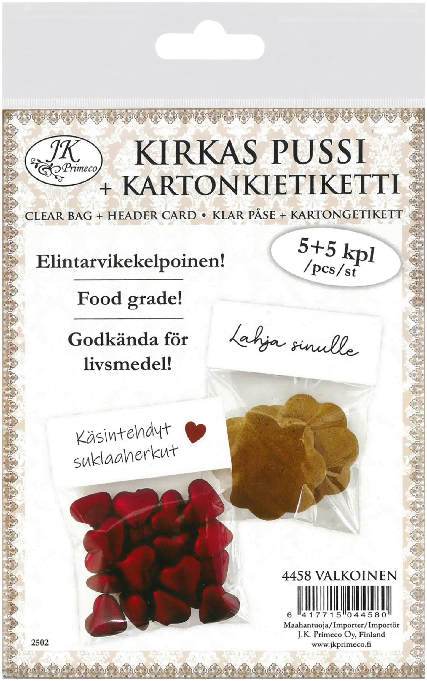 J.K. Primeco Kirkas pussi + kartonkietiketti valkoinen 5kpl+5kpl - 1