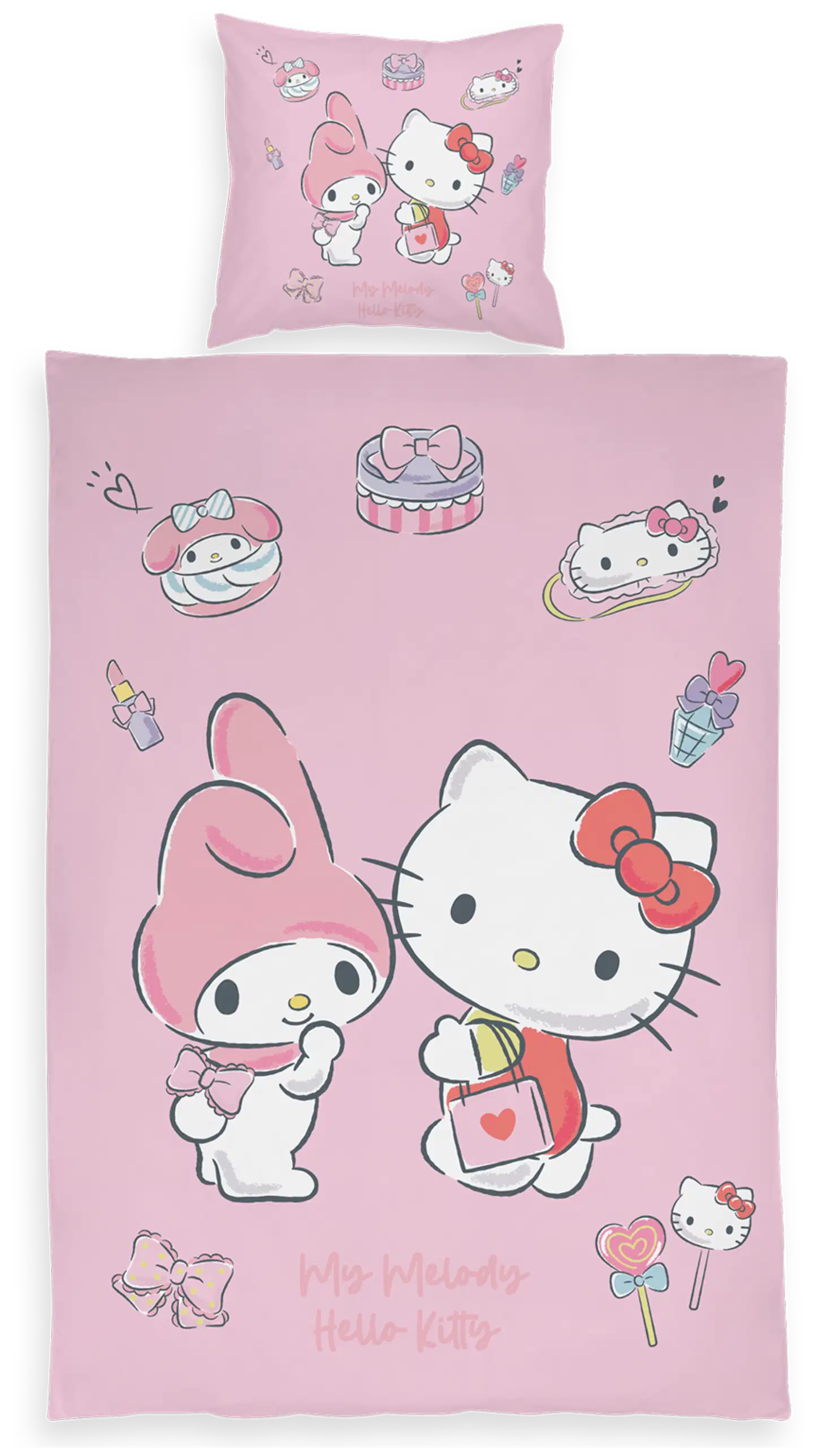 Lasten junior pussilakanasetti Hello Kitty ja Melody 120x160+40x60 cm - 1