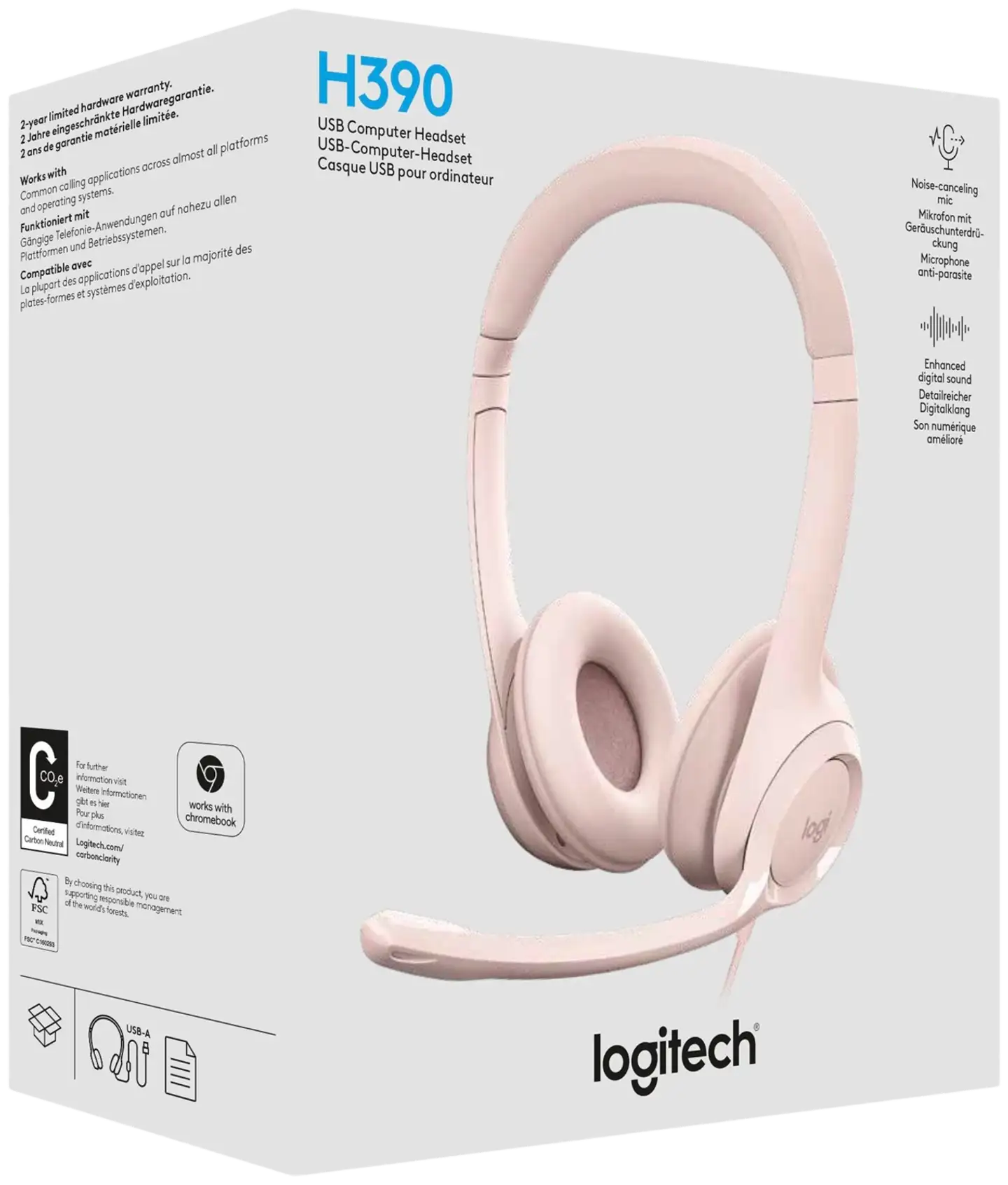 Logitech PC kuuloke H390 USB  - ruusu - 4