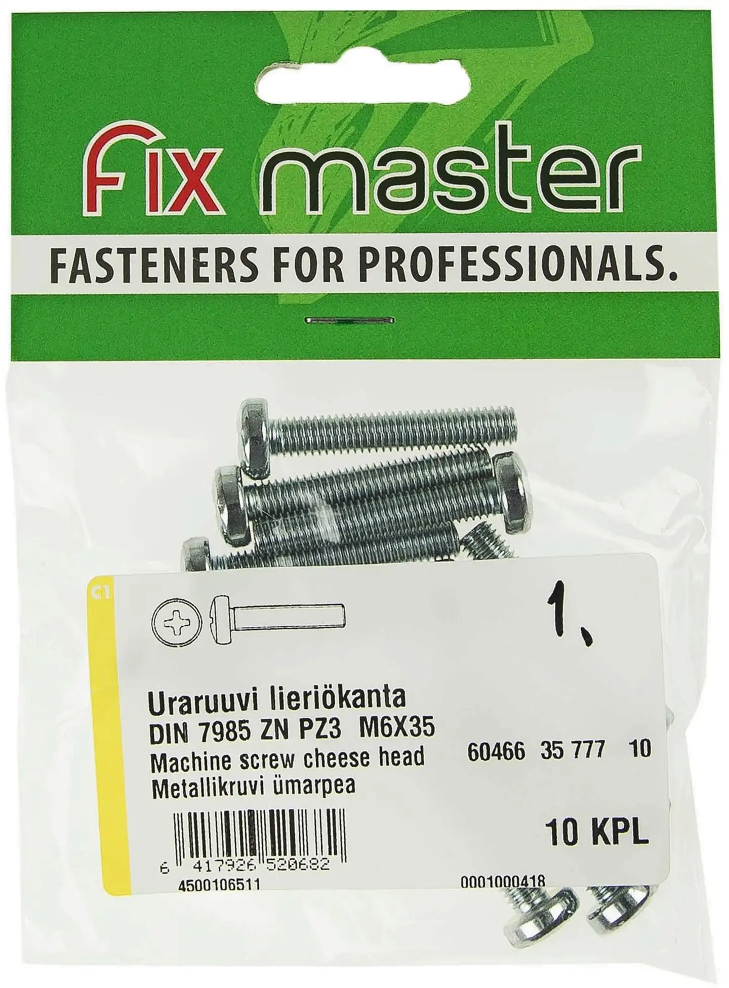 Fix Master uraruuvi lieriökanta PZ3 M6X35 sinkitty 10kpl