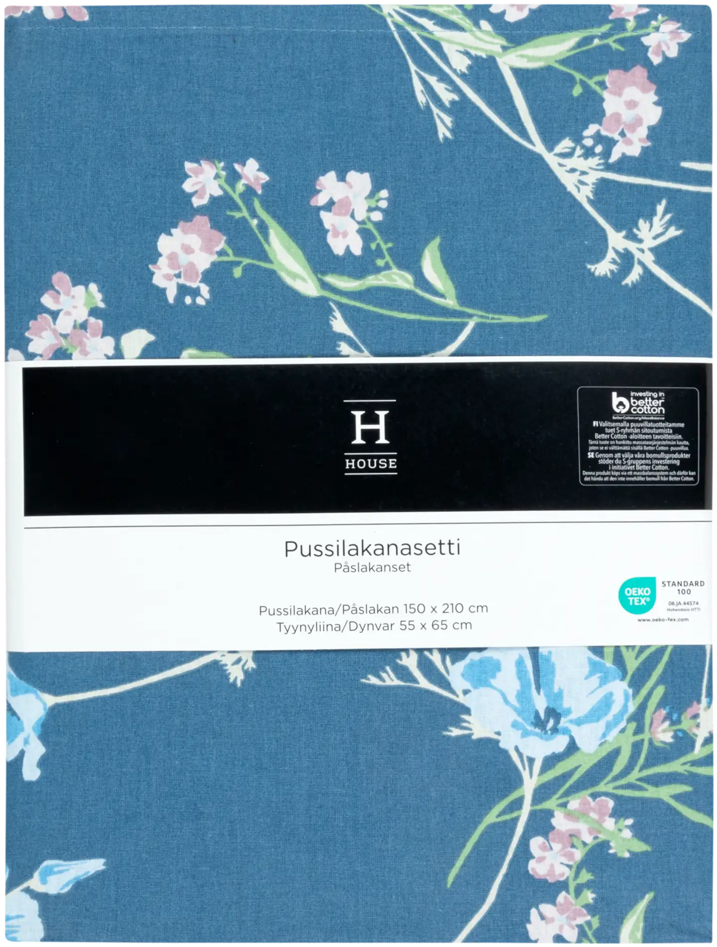 House pussilakanasetti Patel 8834 150 x 210 cm + 55 x 65 cm t.sininen/roosa/vihreä