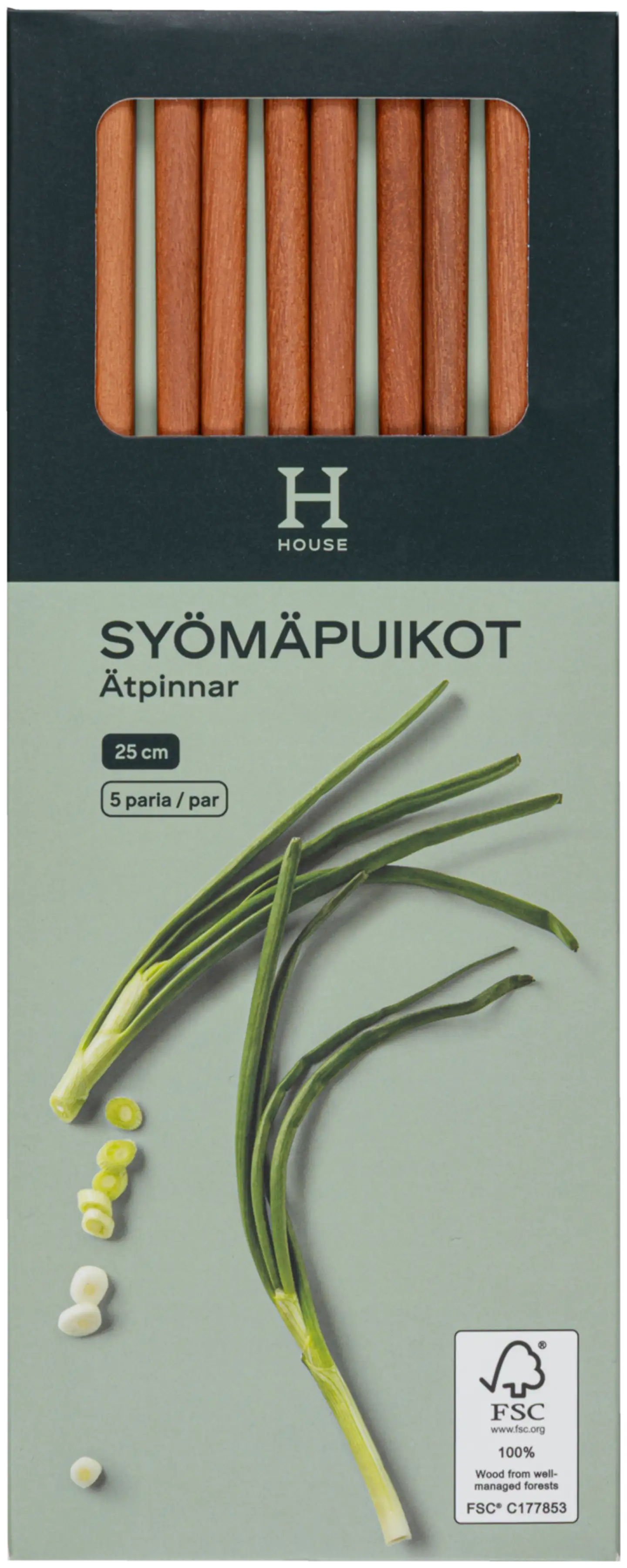 House syömäpuikot akasia 25 cm 5 paria - 1