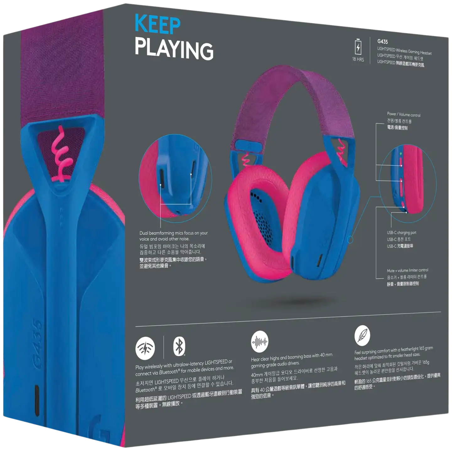 Logitech G435 LIGHTSPEED langattomat Bluetooth-pelikuulokkeet, sininen - 5